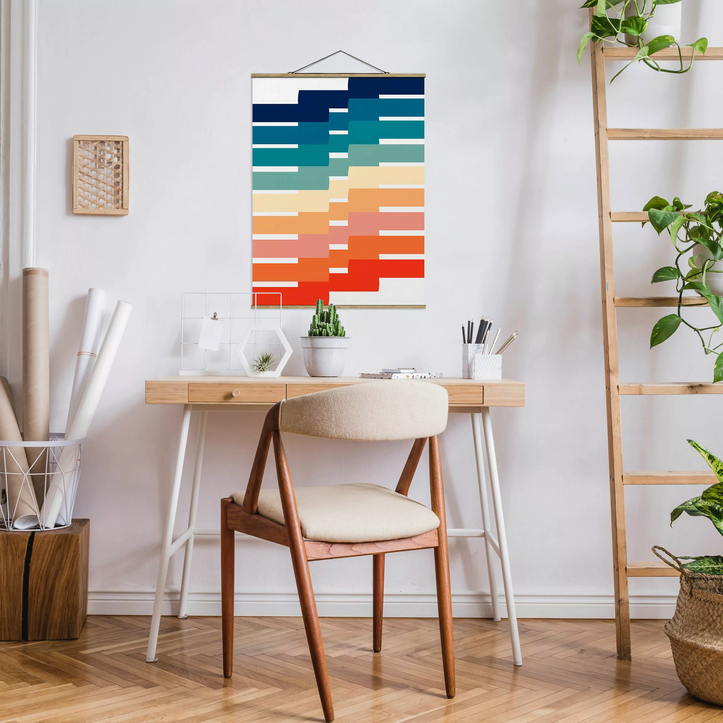Stoffbild mit Posterleisten Moderne Regenbogen Geometrie günstig online kaufen