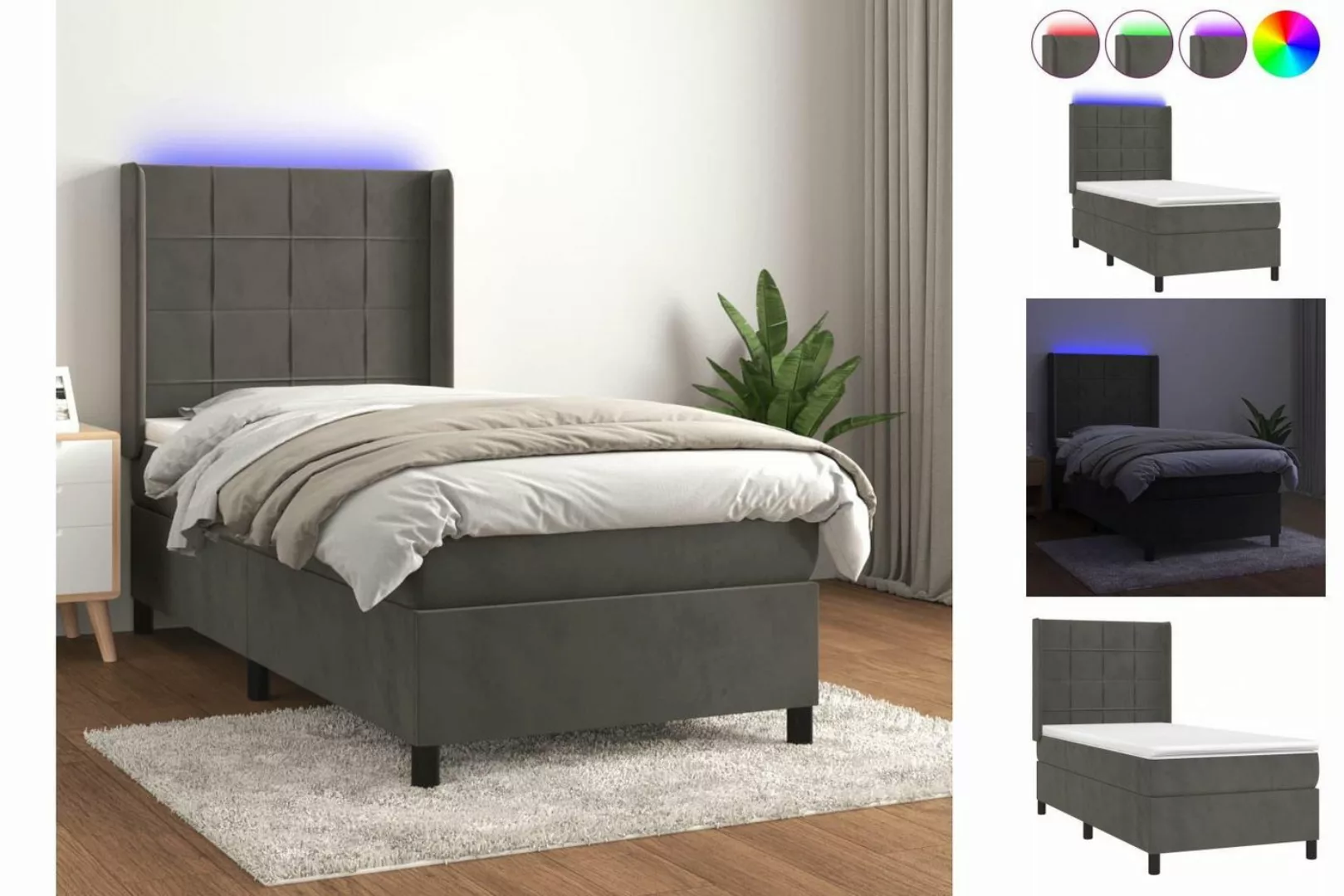 vidaXL Bett Boxspringbett mit Matratze & LED Dunkelgrau 100x200 cm Samt günstig online kaufen