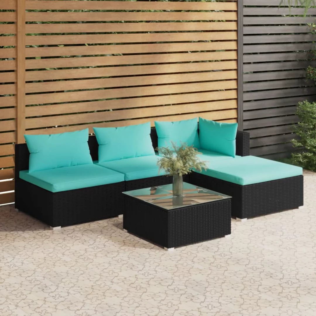 Vidaxl 5-tlg. Garten-lounge-set Mit Kissen Poly Rattan Schwarz günstig online kaufen