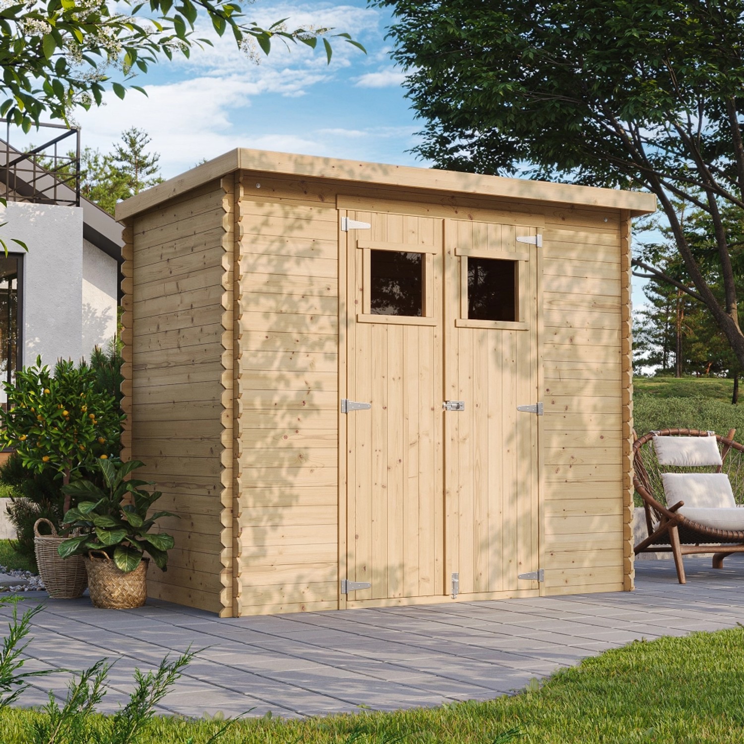 Timbela Gartenhaus Holz M310+M310G 2,63 m² mit Fenstern und Boden günstig online kaufen