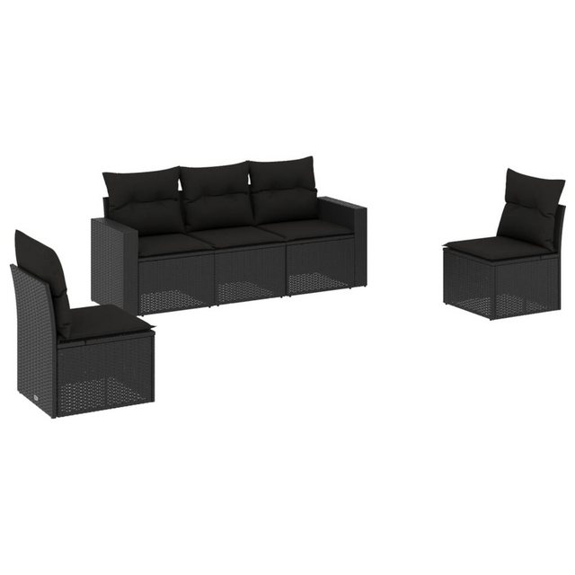 vidaXL Sofaelement 5-tlg. Garten-Sofagarnitur mit Kissen Schwarz Poly Ratta günstig online kaufen