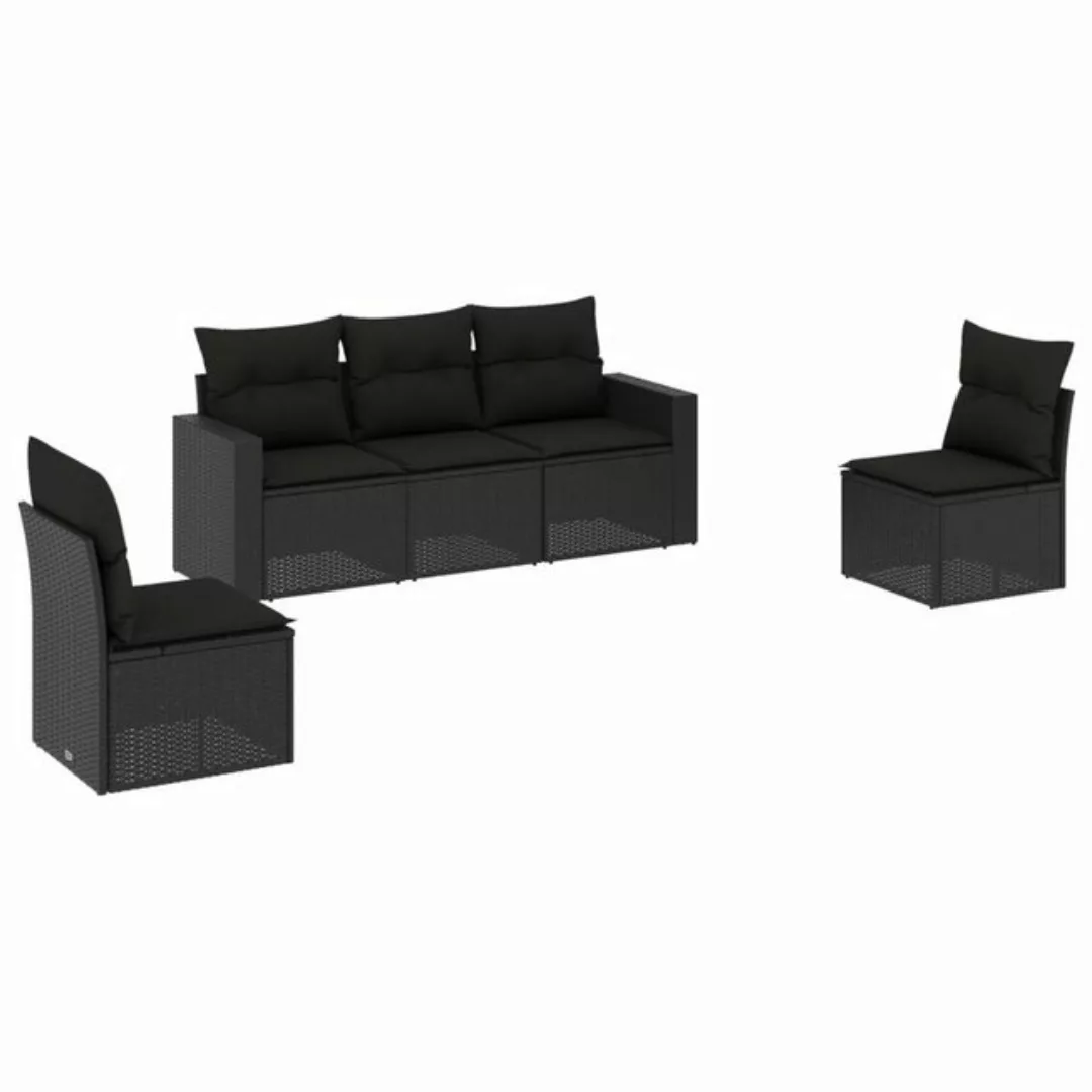 vidaXL Sofaelement 5-tlg. Garten-Sofagarnitur mit Kissen Schwarz Poly Ratta günstig online kaufen