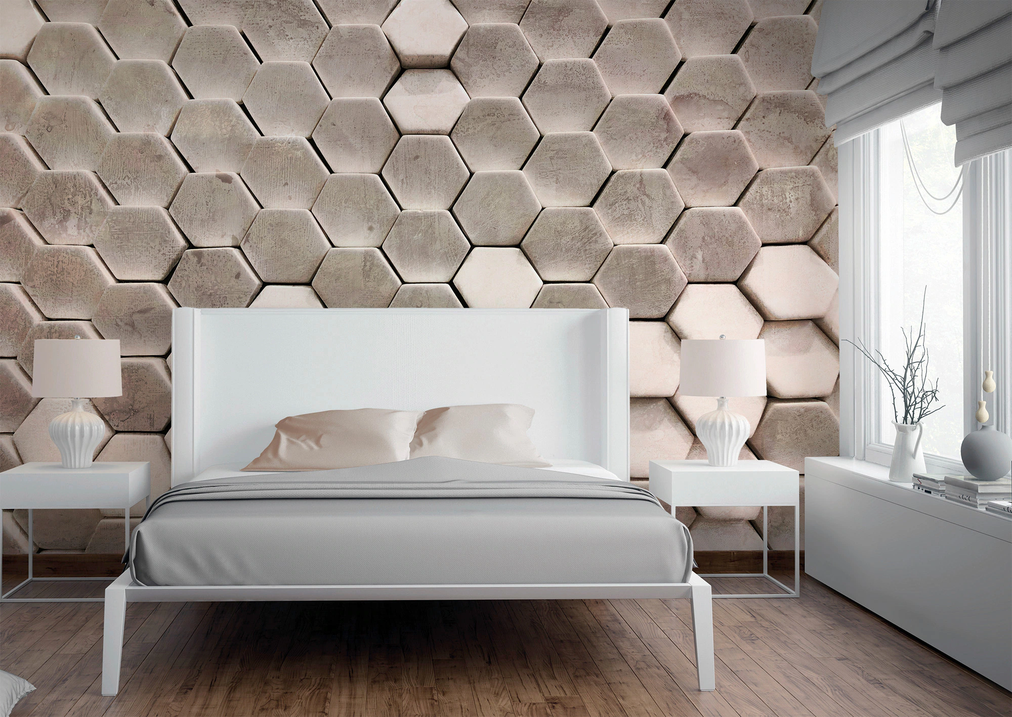 Fototapete Hexagon Wand Grau Weiß 3,50 m x 2,55 m FSC® günstig online kaufen