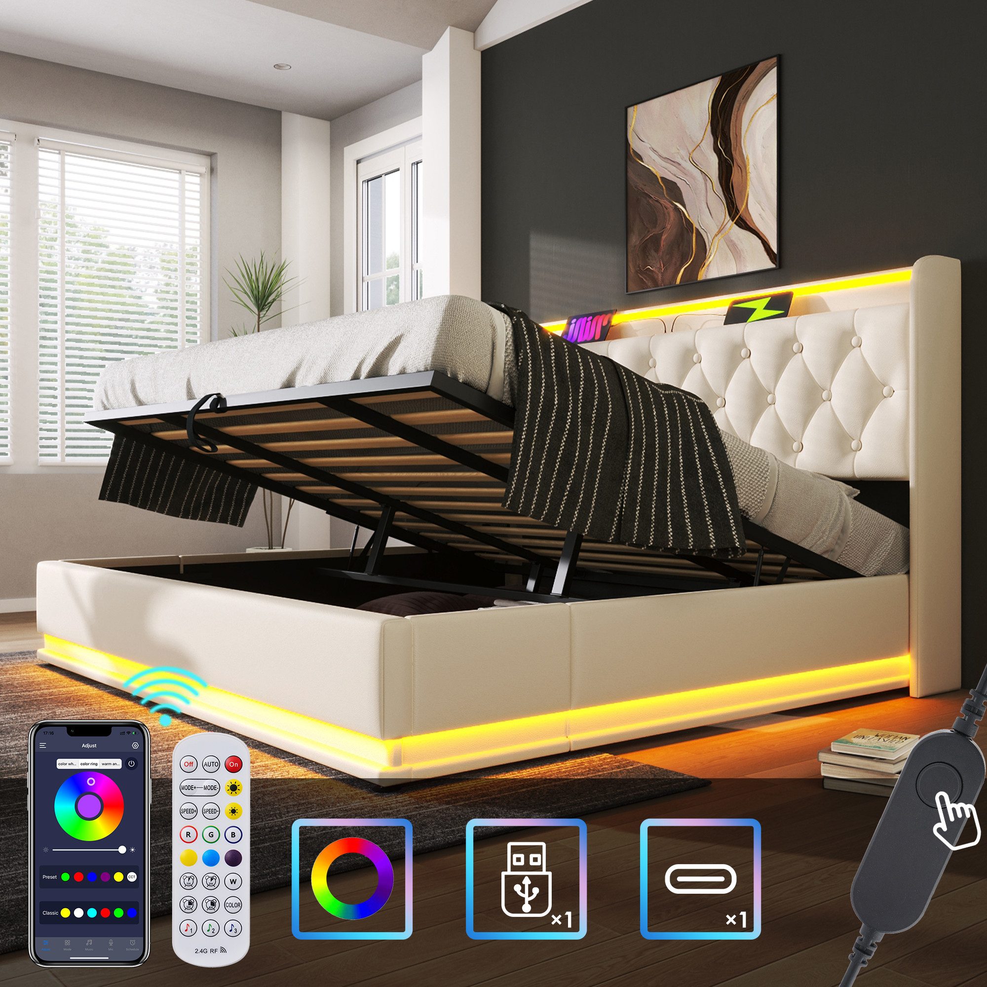 HAUSS SPOLE Polsterbett 180x200cm mit LED-Beleuchtung, günstig online kaufen