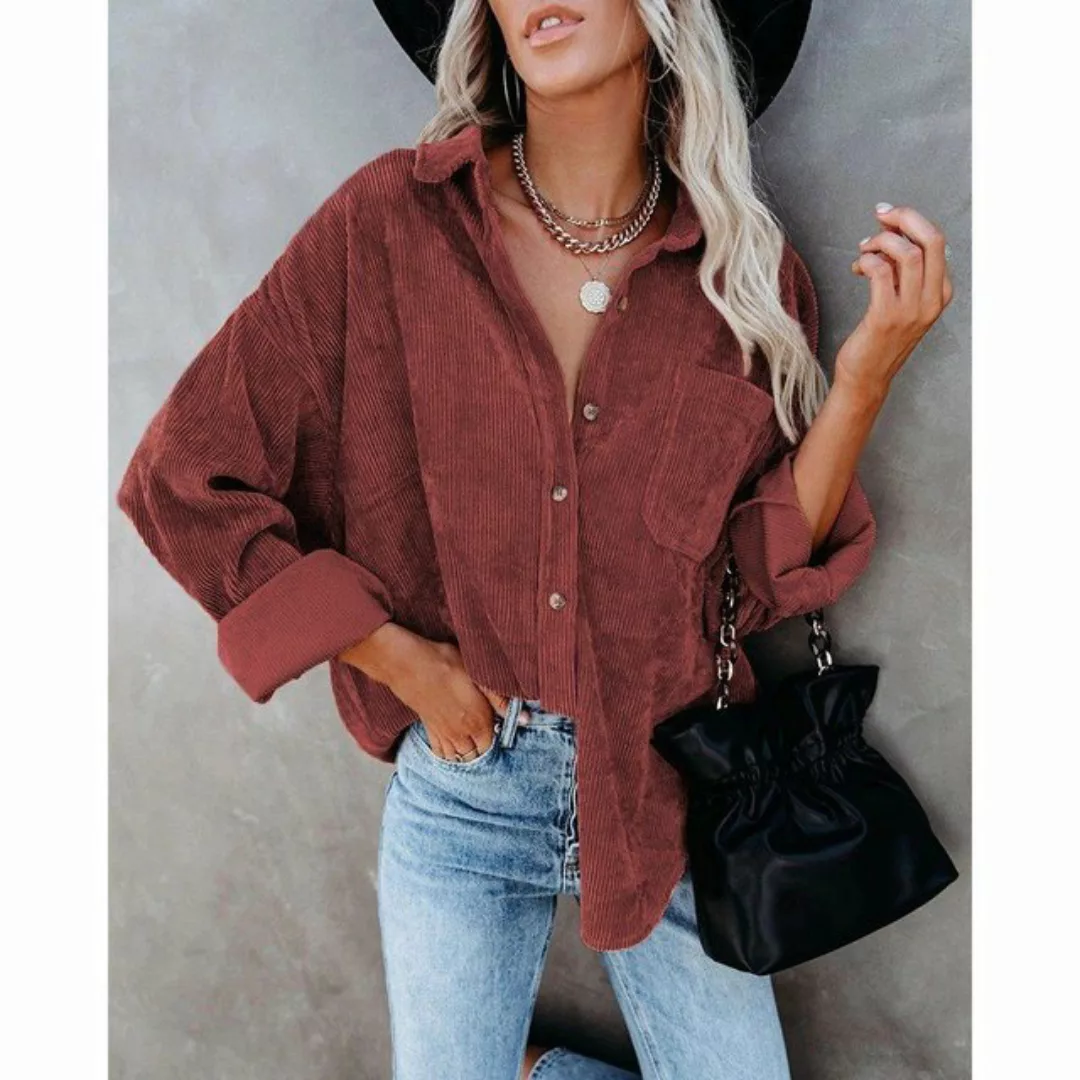 RUZU UG Strickjacke Damen Hemd Cardigan mit Umlegekragen Streifenmuster Läs günstig online kaufen