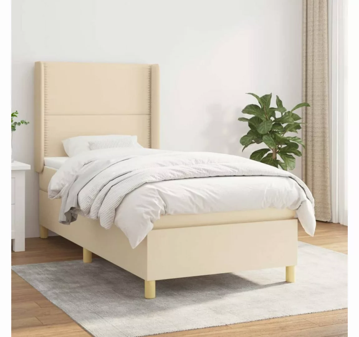 vidaXL Boxspringbett Boxspringbett mit Matratze Creme 100x200 cm Stoff Bett günstig online kaufen