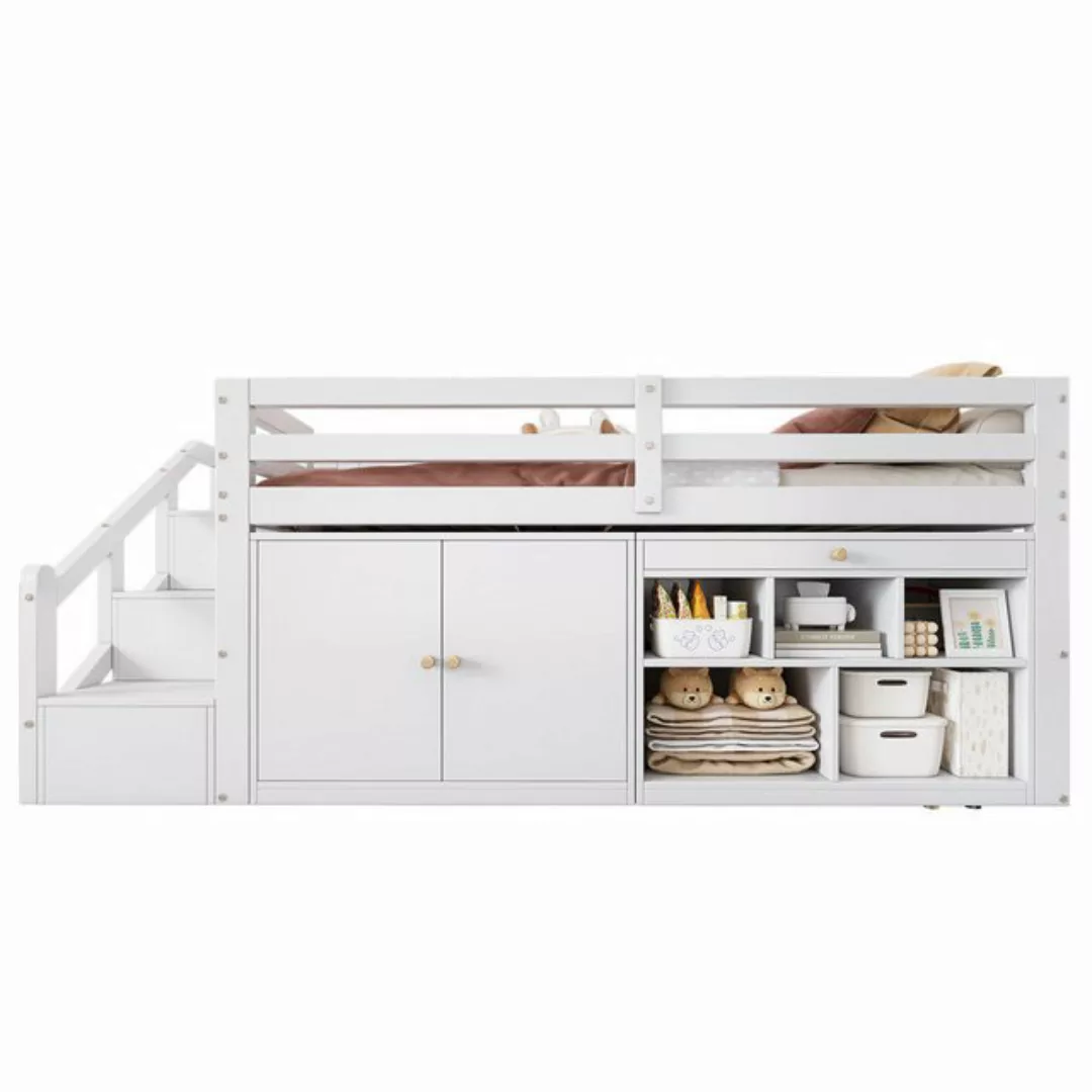 KoDise Kinderbett Bettrahmen 90*200cm Hausbett Holzbett mit Treppe und Stau günstig online kaufen