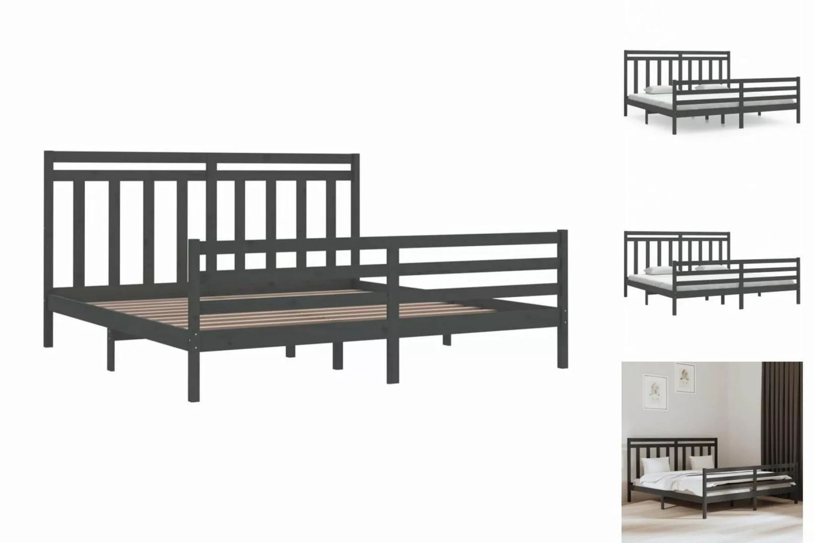 vidaXL Bettgestell Massivholzbett Grau 200x200 cm Bett Bettgestell Doppelbe günstig online kaufen