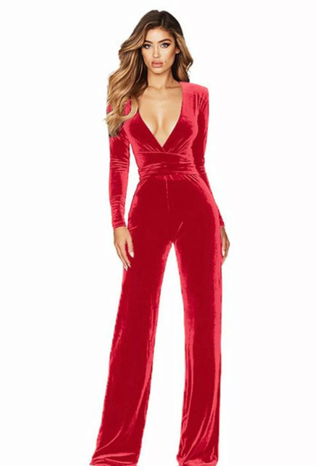 CHENIN 7/8-Overall Tiefes V Jumpsuit Lange Ärmel Hohe Taille Weites Bein Ju günstig online kaufen