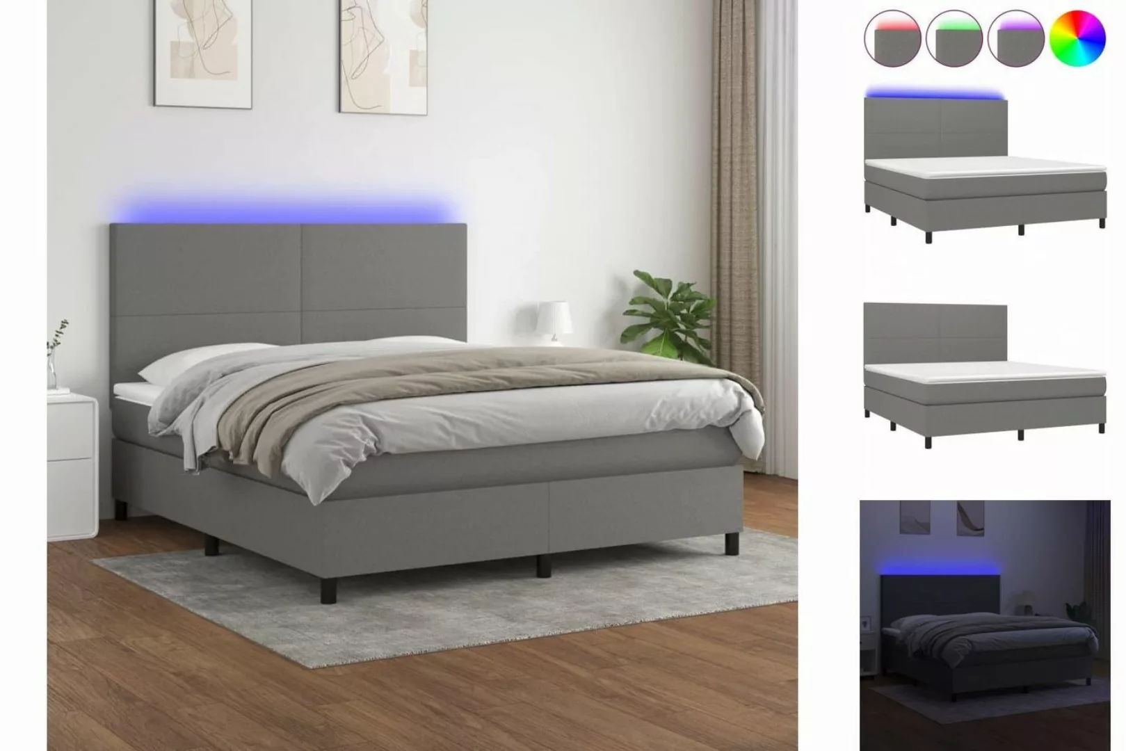 vidaXL Boxspringbett Boxspringbett mit Matratze LED Dunkelgrau 160x200 cm S günstig online kaufen