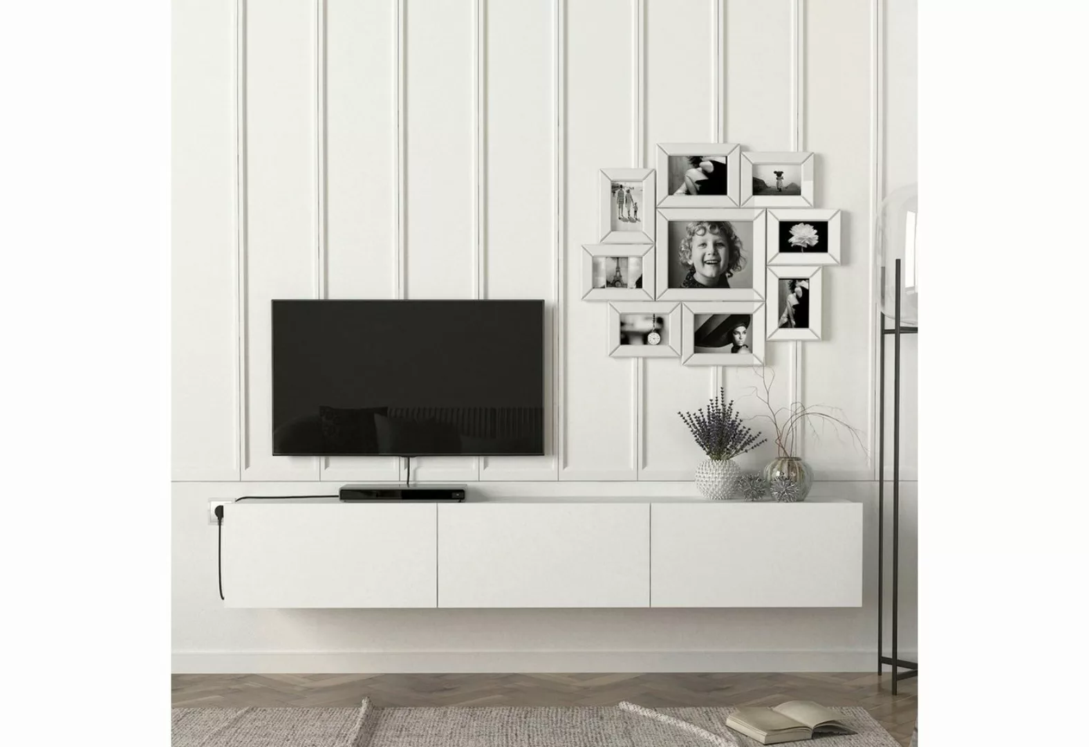 en.casa TV-Schrank »Vihti« Fernsehschrank 180x31x29,5cm Weiß, 5cm Weiß günstig online kaufen