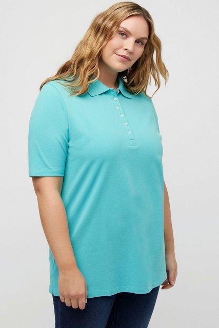 Ulla Popken T-Shirt Poloshirt Piqué Polokragen Samt-Knopfleiste günstig online kaufen