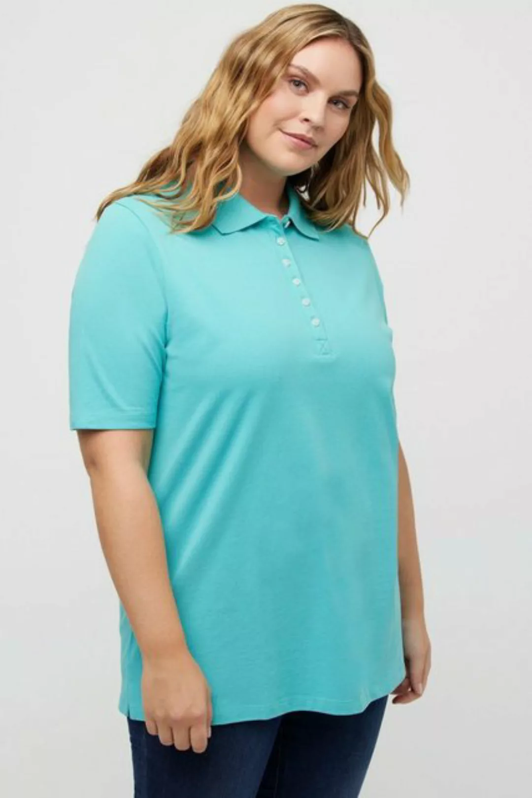 Ulla Popken T-Shirt Poloshirt Piqué Polokragen Samt-Knopfleiste günstig online kaufen