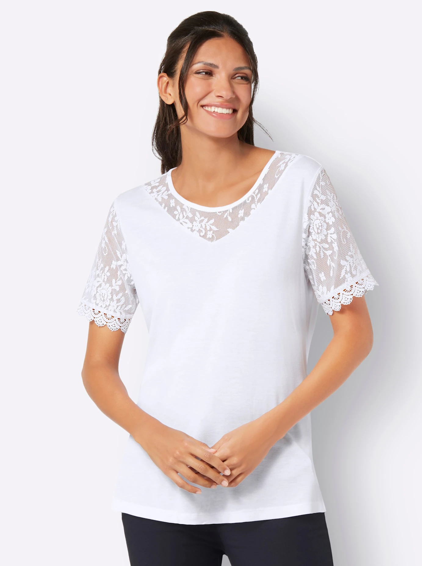 Classic Basics Spitzenshirt "Rundhals-Shirt", (1 tlg.) günstig online kaufen