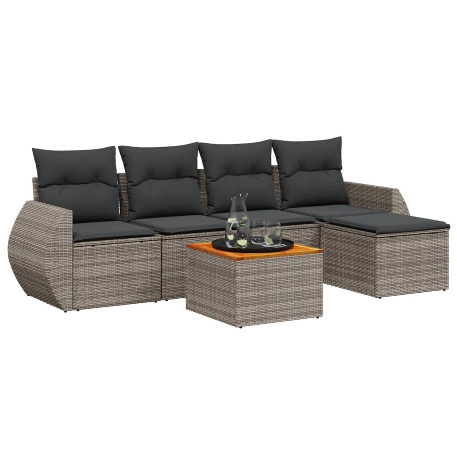 vidaXL 6-Tlg Garten-Sofagarnitur mit Kissen Grau Poly Rattan 3224982 günstig online kaufen