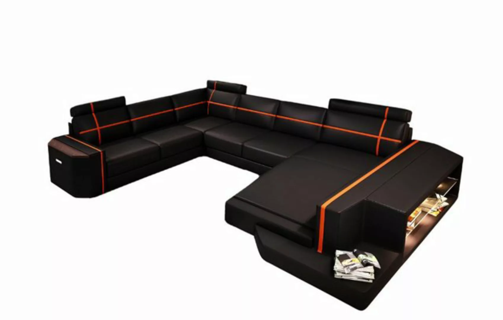 Xlmoebel Ecksofa LED-Leder-Ecksofa mit USB-Anschluss in U-Form und Beleucht günstig online kaufen