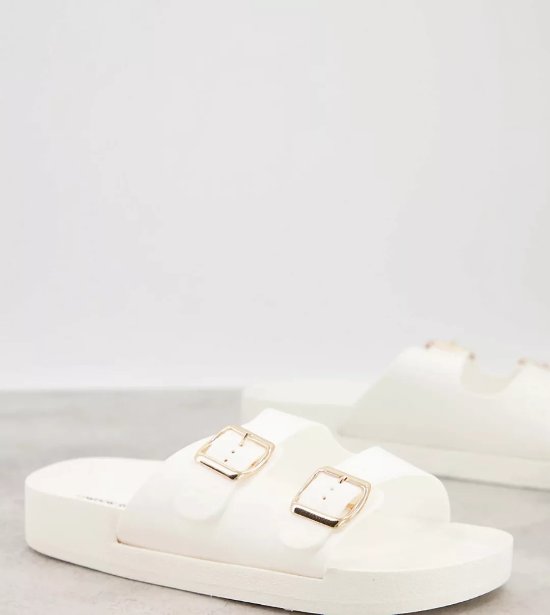 London Rebel – Sandalen mit vorgeformtem Fußbett und zwei Schnallen in Weiß günstig online kaufen