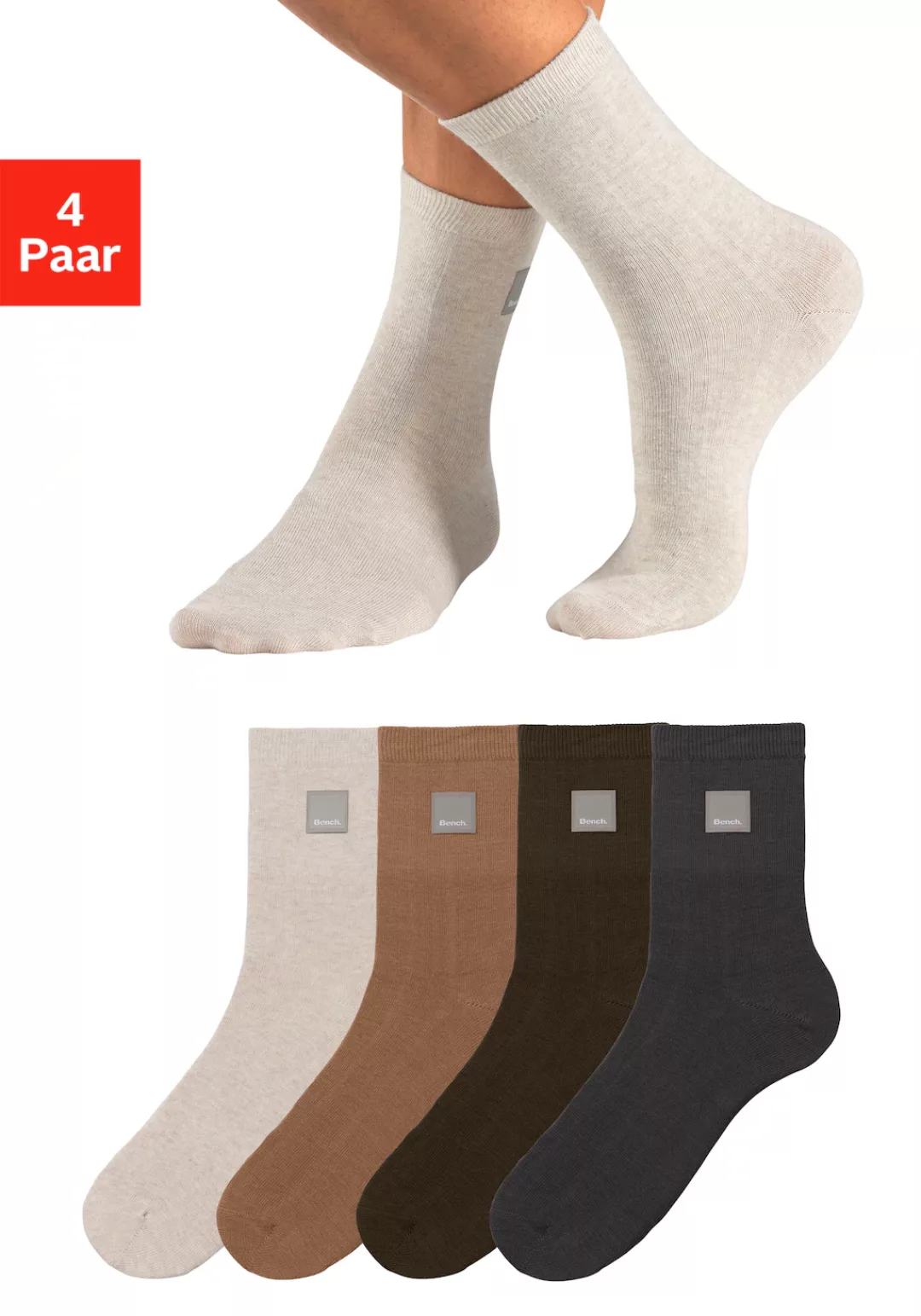 Bench. Basicsocken, (Packung, 4 Paar), mit Weblabel günstig online kaufen