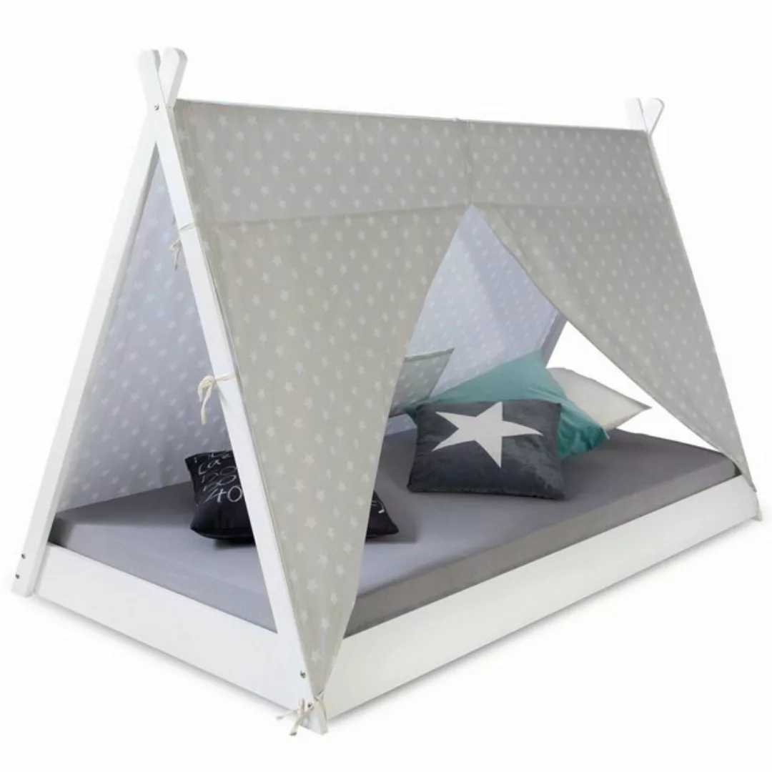 Homestyle4u Kinderbett 90x200 mit Matratze Hausbett TIPI Weiß oder Grau Vor günstig online kaufen