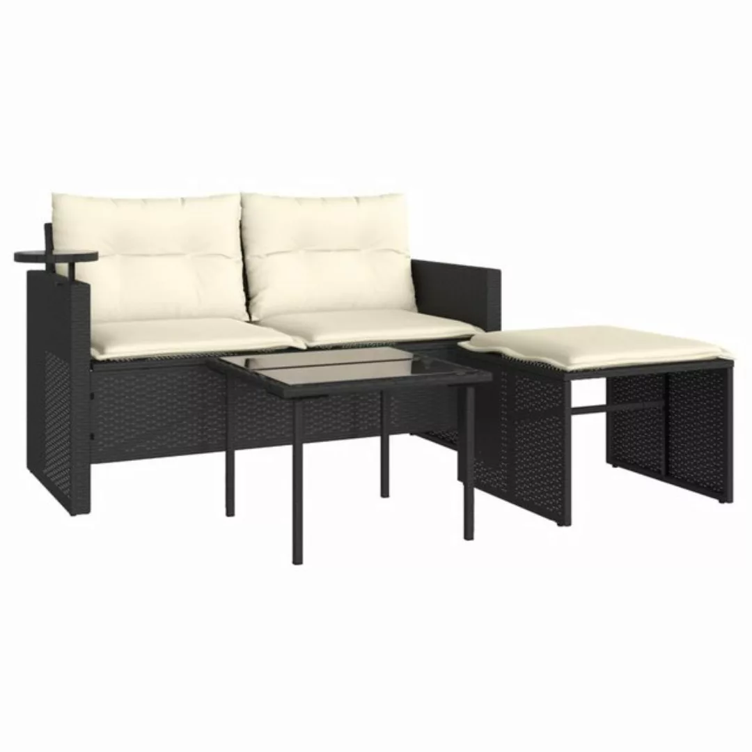 vidaXL Loungesofa 3-tlg. Garten-Sofagarnitur mit Kissen Schwarz Poly Rattan günstig online kaufen