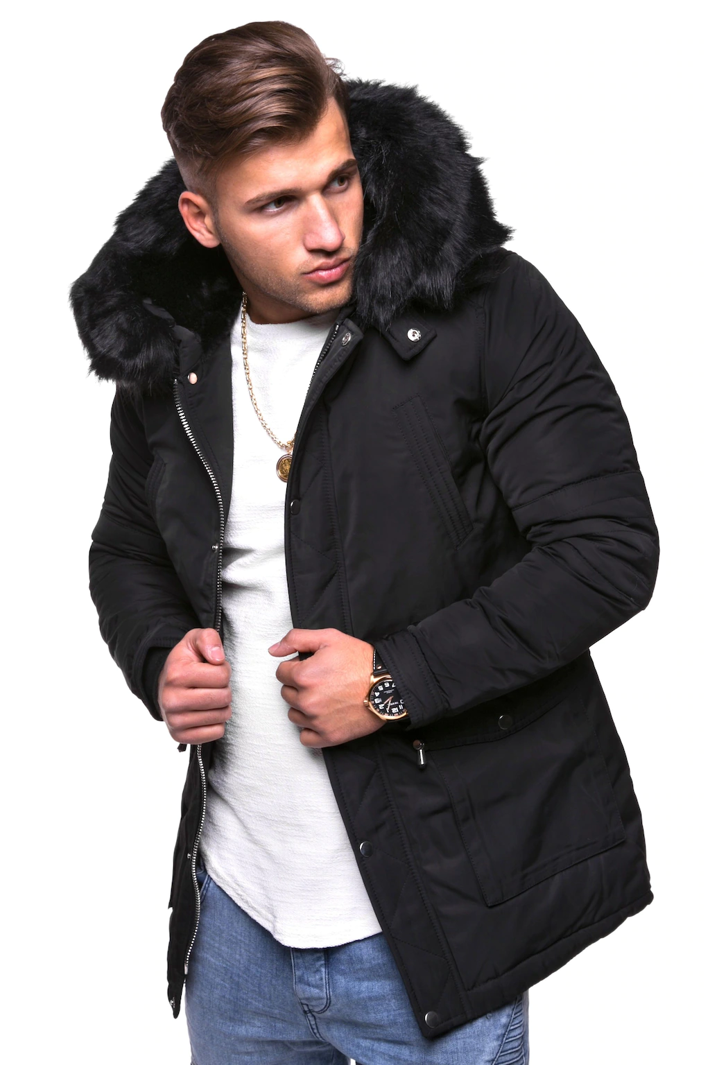 behype Parka "NOIR", mit tollem Kunstfellbesatz an der Kapuze günstig online kaufen