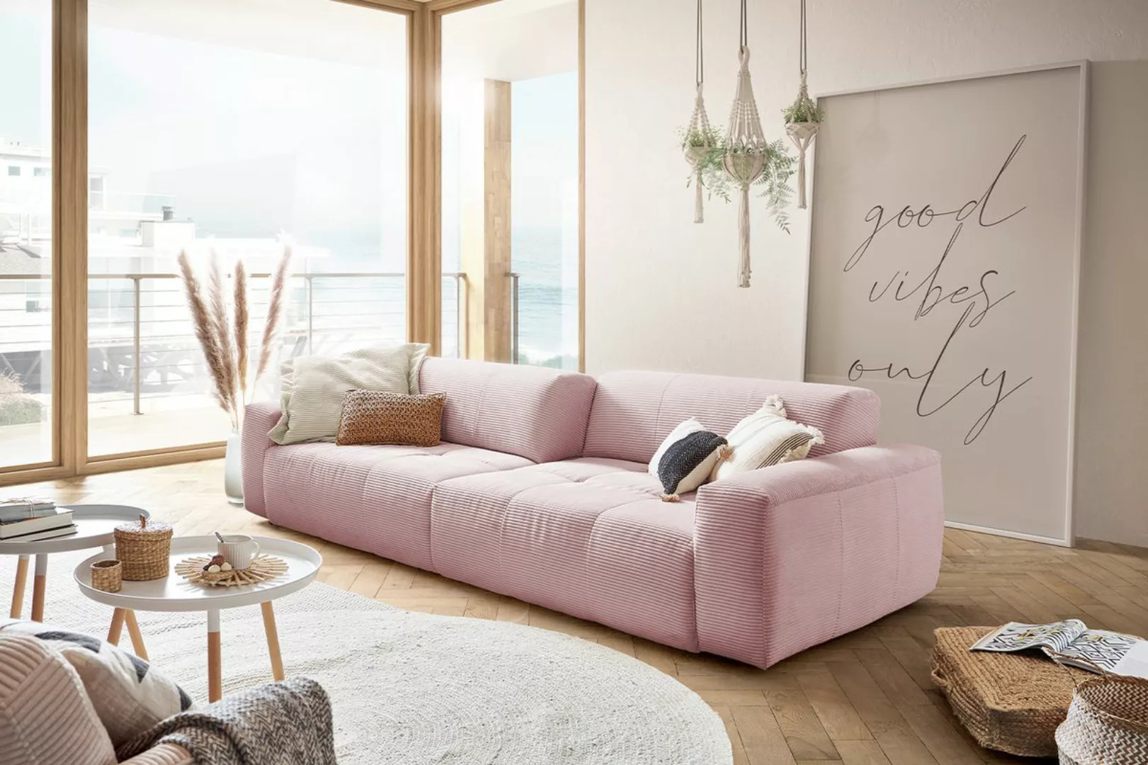 KAWOLA Big Sofa PALACE 3-Sitzer mit Sitztiefenverstellung Cord rosa günstig online kaufen