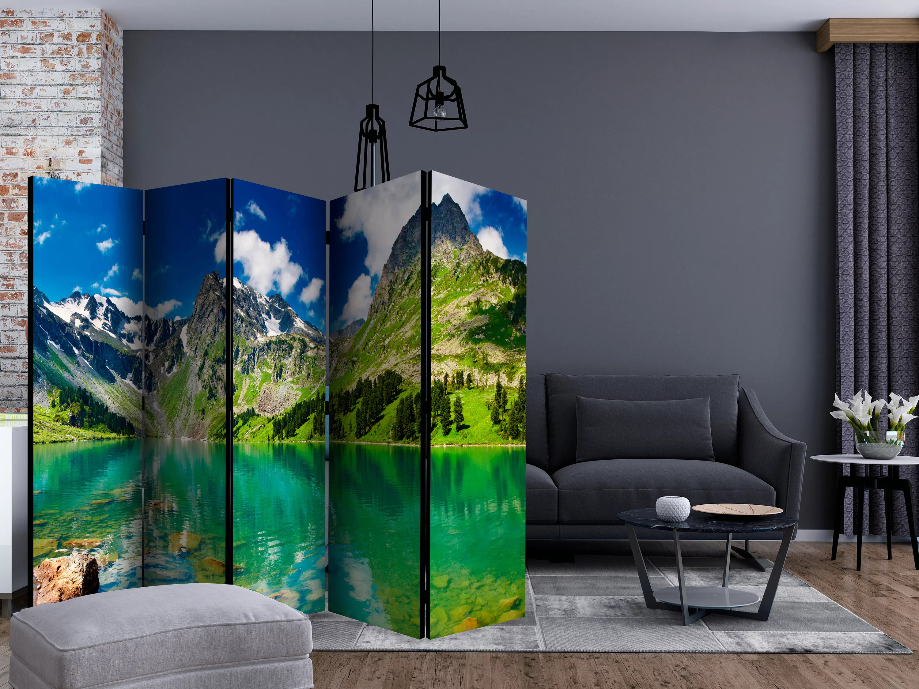 5-teiliges Paravent - Mountain Lake Ii [room Dividers] günstig online kaufen