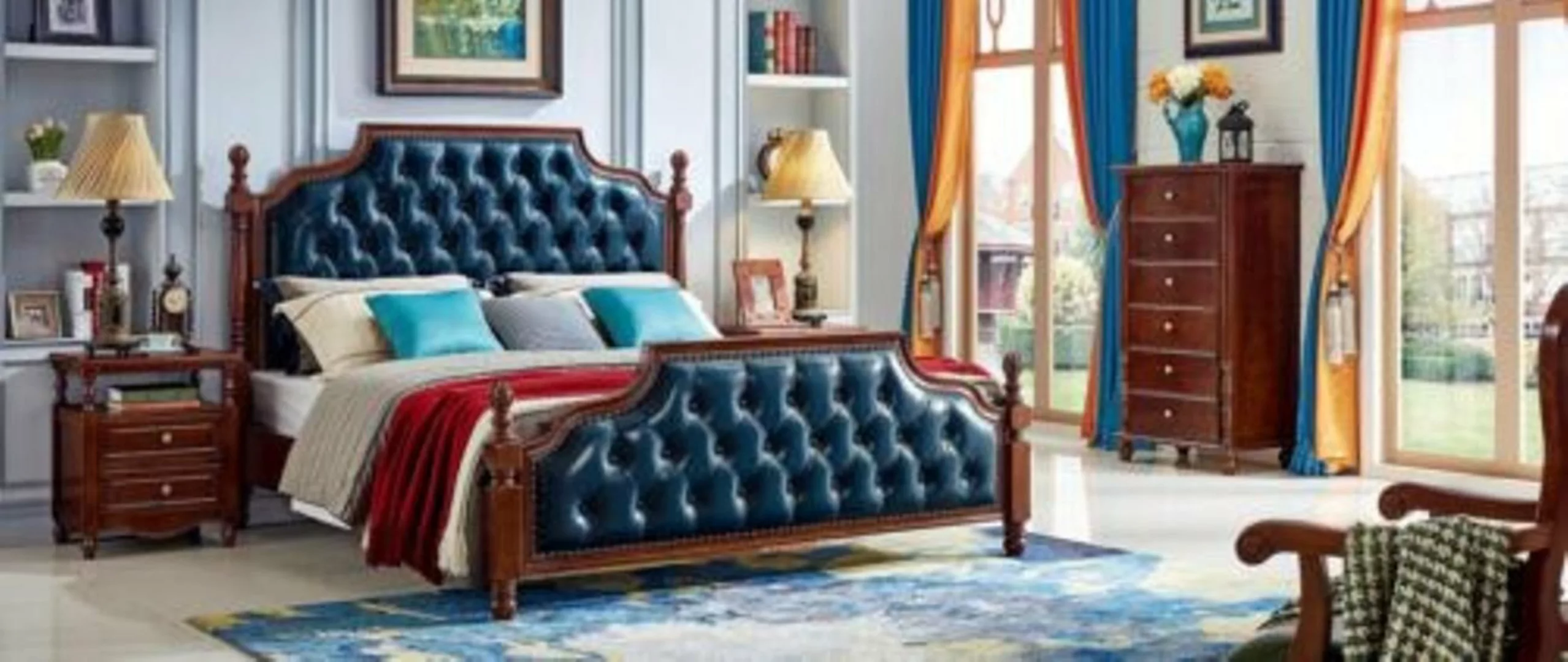 JVmoebel Bett Chesterfield Doppelbett Luxus Schlafzimmer Holz Bett Polster günstig online kaufen