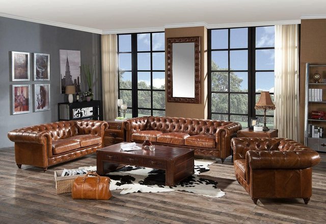 JVmoebel Sofa Braune luxus Chesterfield Sofagarnitur 3+2+1 Sitzer Neuer Set günstig online kaufen