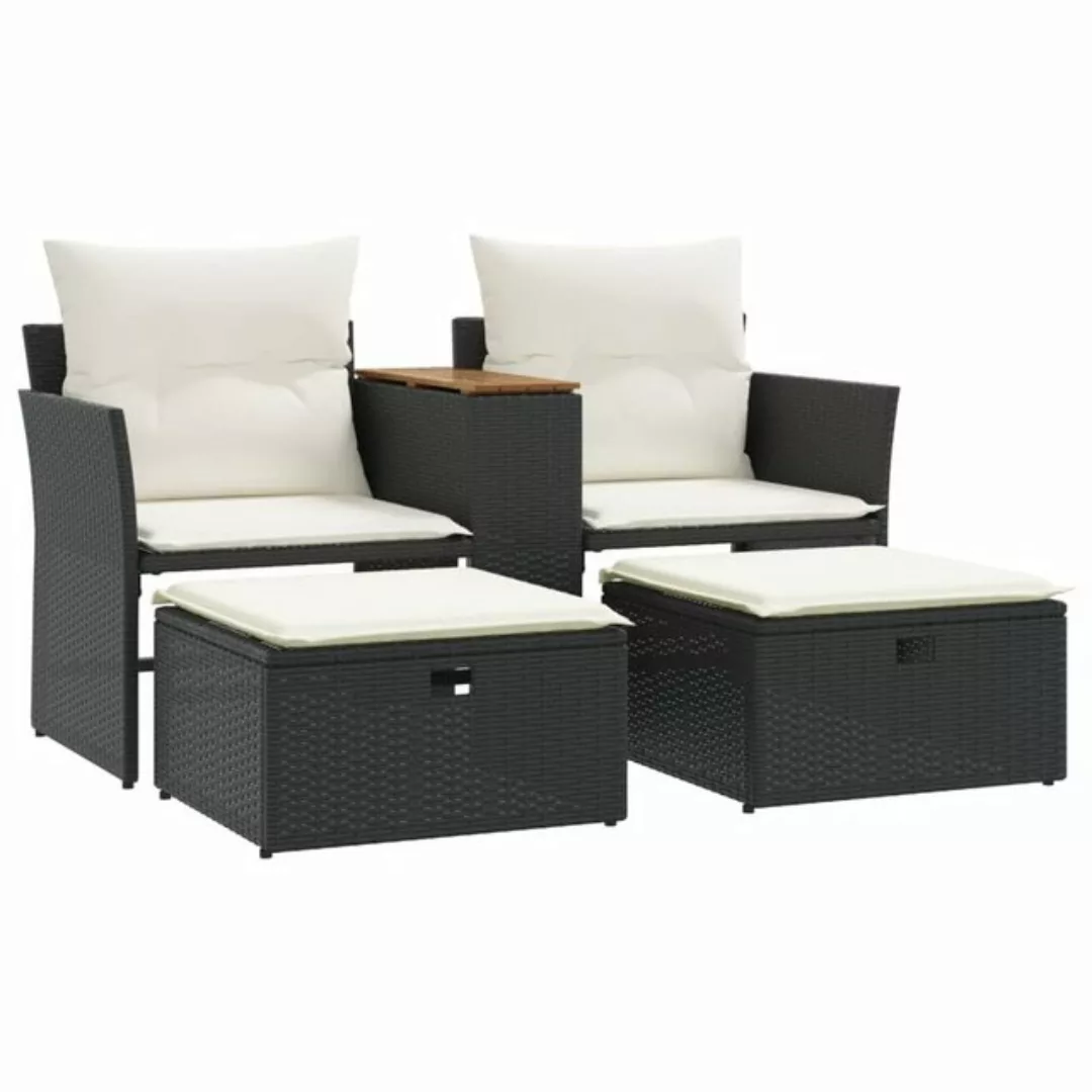 vidaXL Sofa, Gartensofa 2-Sitzer mit Hockern Schwarz Poly Rattan günstig online kaufen