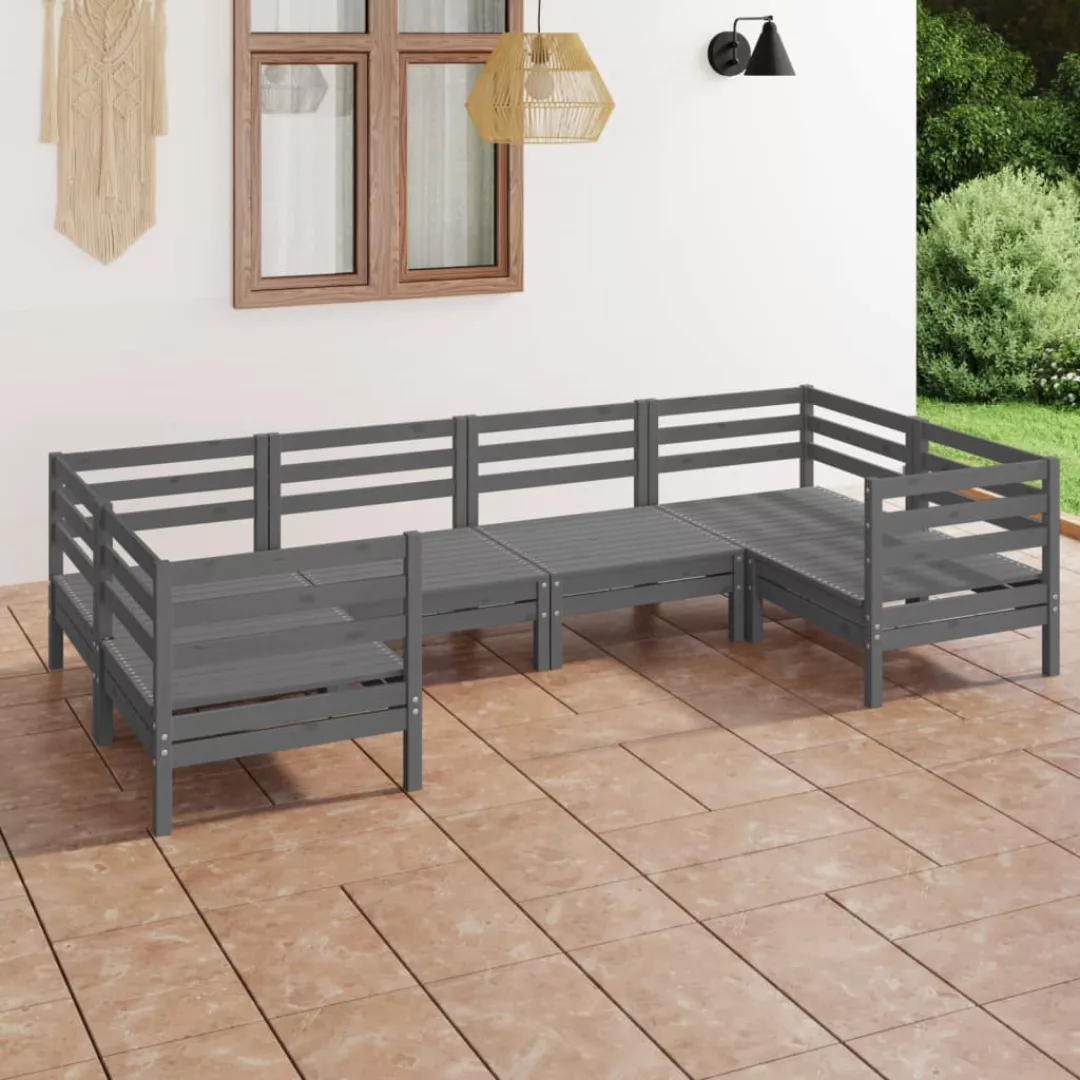 6-tlg. Garten-lounge-set Grau Massivholz Kiefer günstig online kaufen