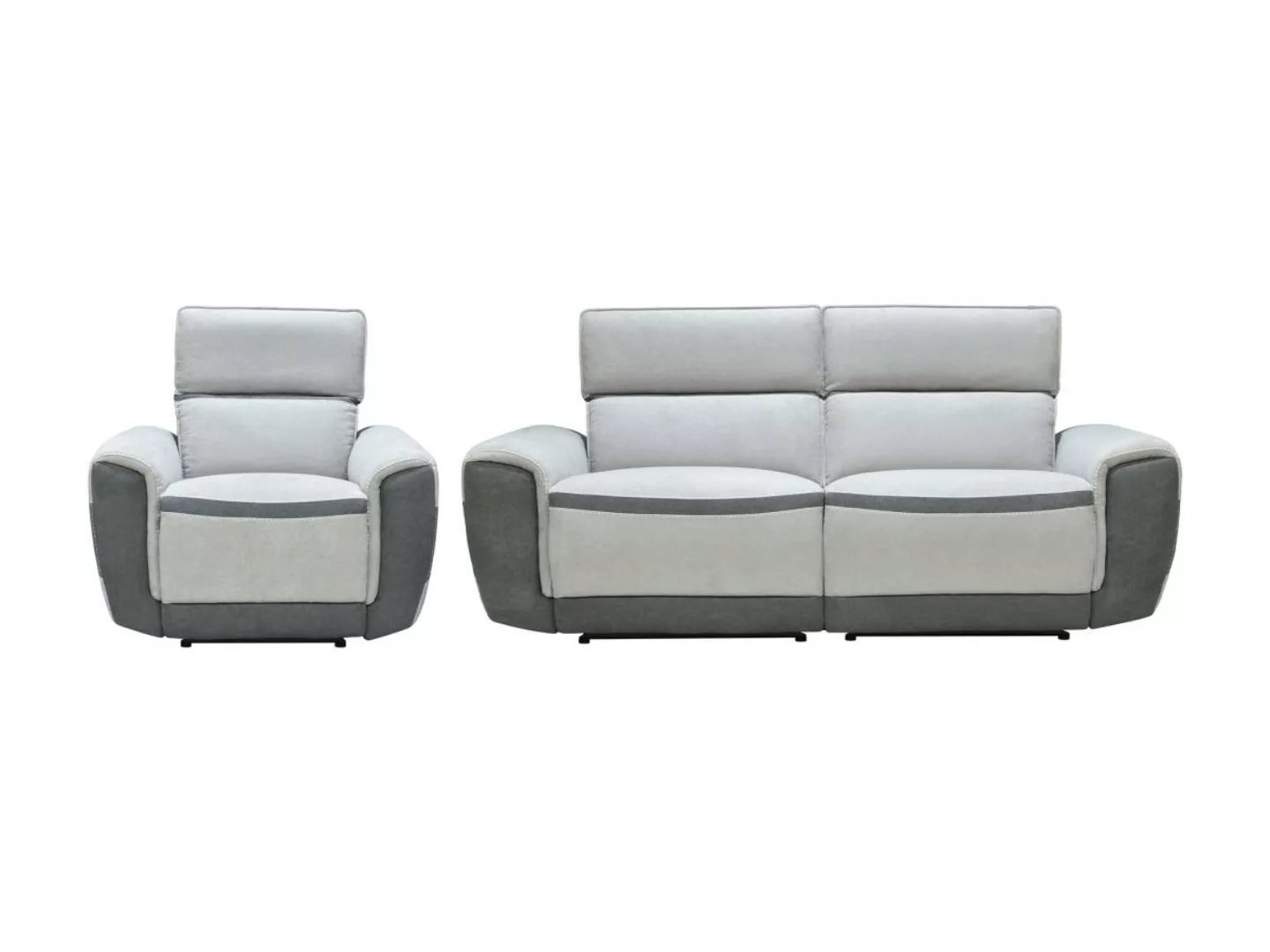 Relaxsofa 3-Sitzer & Relaxsessel elektrisch - Stoff - Hellgrau - ORIETTO günstig online kaufen