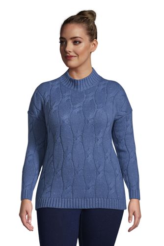 Stehkragenpullover aus Baumwollmix mit Zopfmuster in großen Größen, Damen, günstig online kaufen