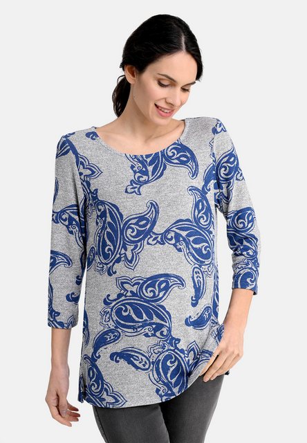 BICALLA T-Shirt Feinstrick-Shirt mit Paisley-Muster in Grau/Blau (1-tlg) günstig online kaufen