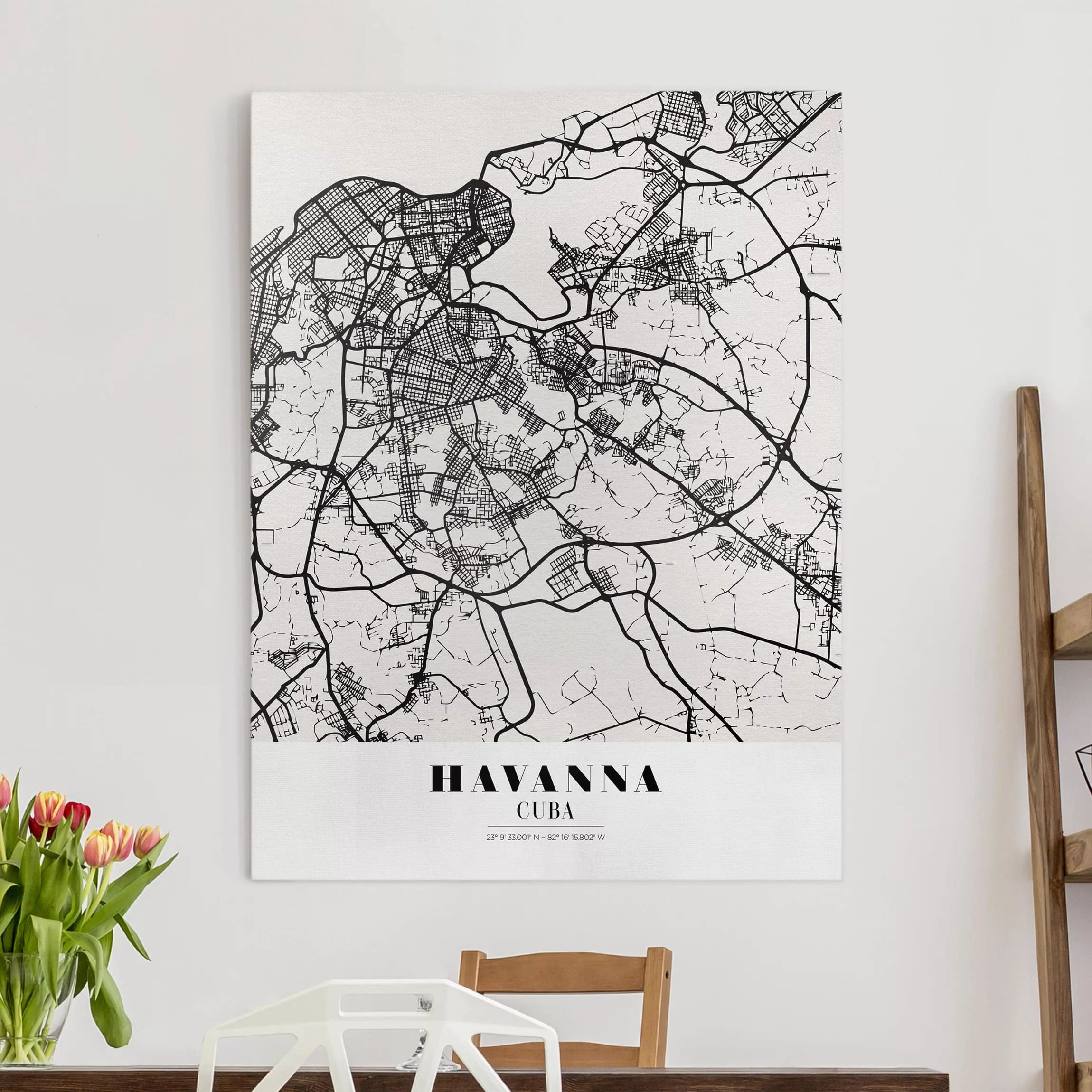 Leinwandbild Schwarz-Weiß - Hochformat Stadtplan Havanna - Klassik günstig online kaufen