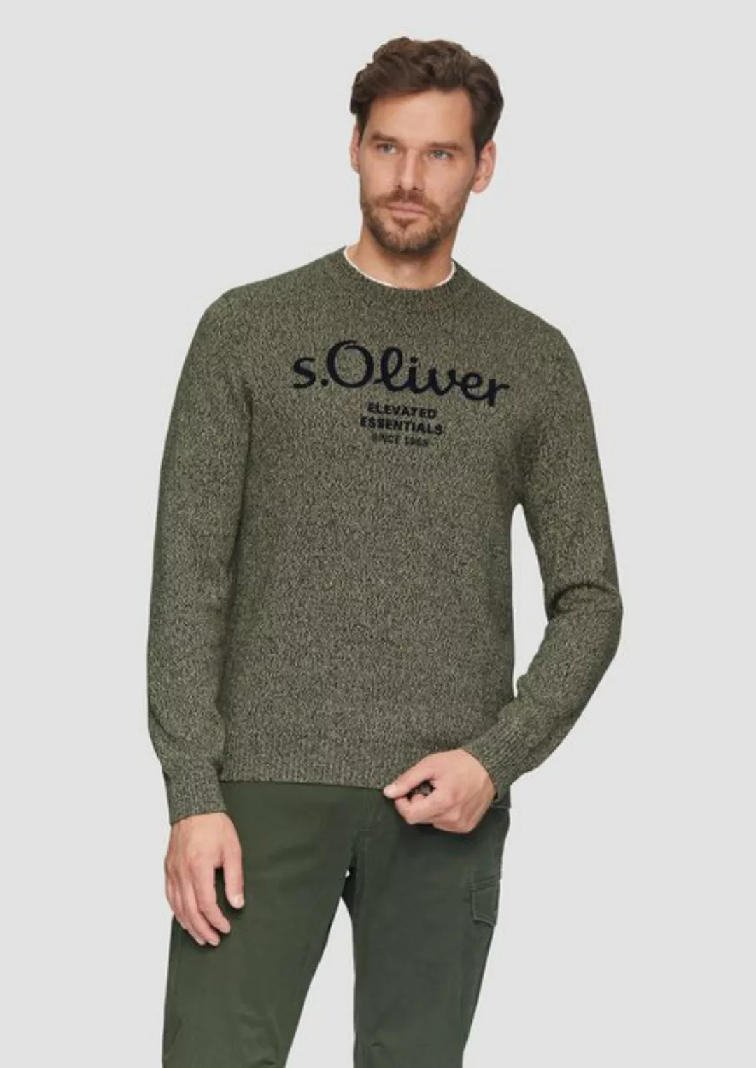 s.Oliver Strickpullover Strickpullover mit Logo in Melange-Optik Rippblende günstig online kaufen