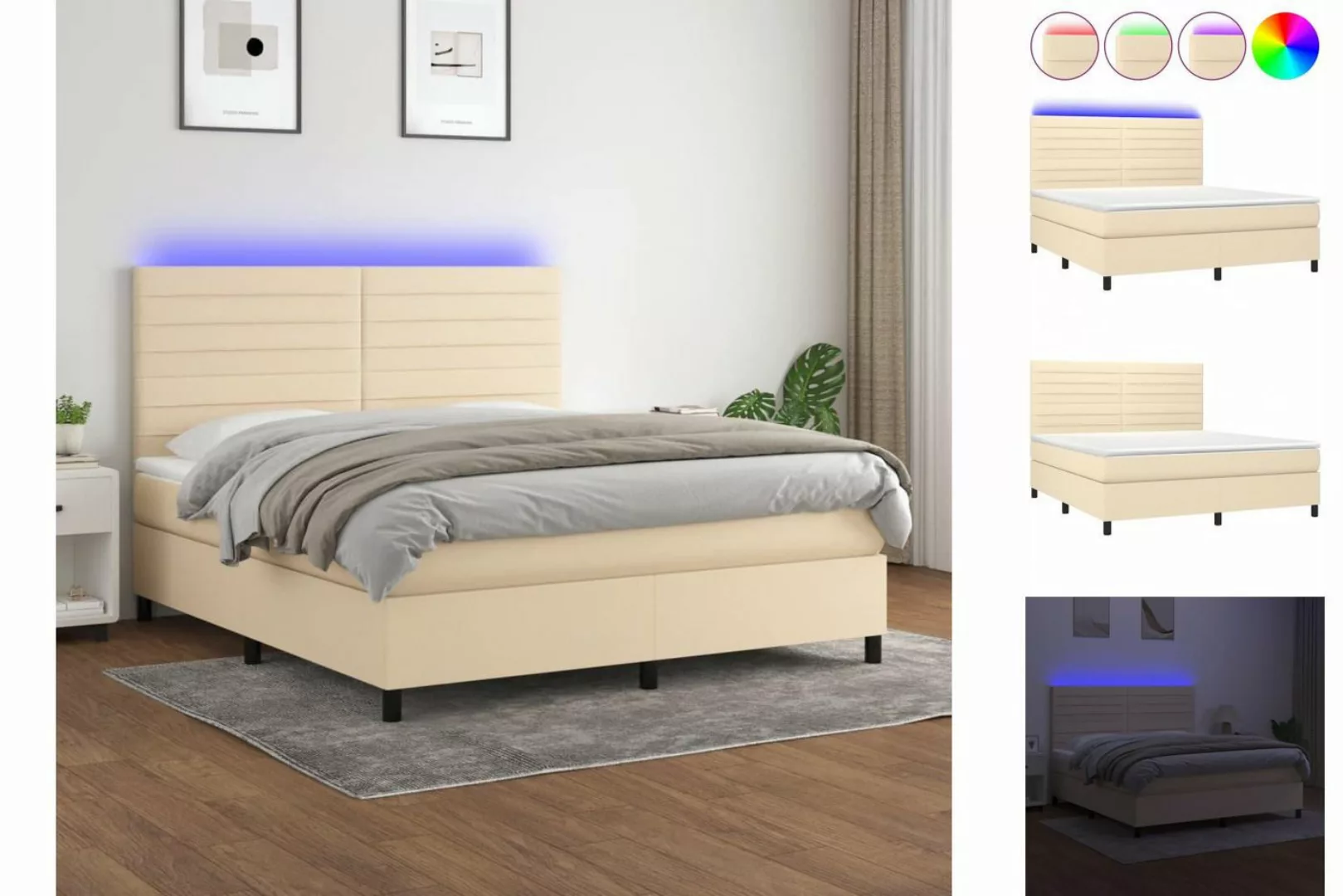 vidaXL Boxspringbett Bett Boxspringbett mit Matratze & LED Stoff (160 x 200 günstig online kaufen