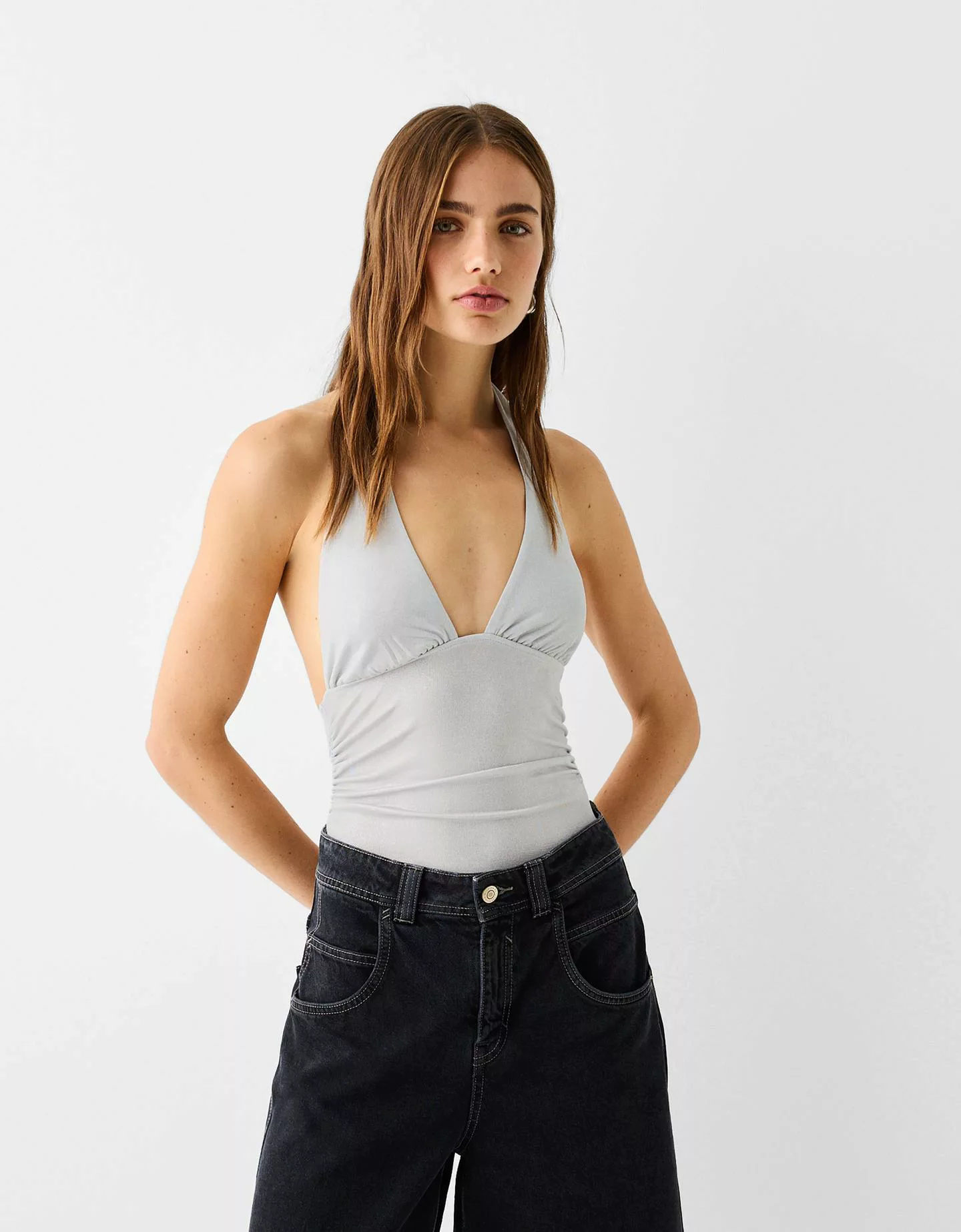 Bershka Neckholder-Body Damen M Silber günstig online kaufen