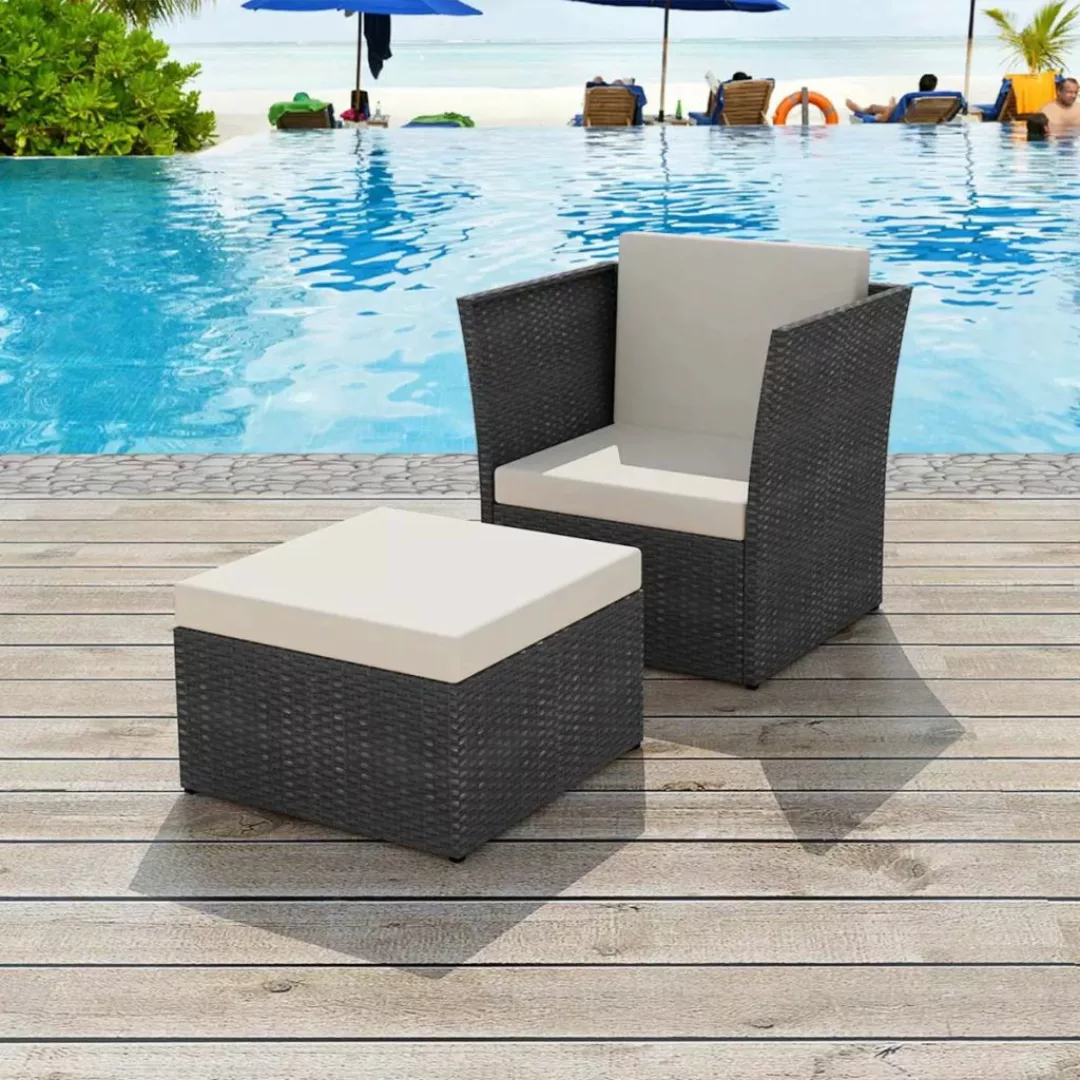 Gartensessel Mit Fußhocker Poly Rattan Schwarz günstig online kaufen