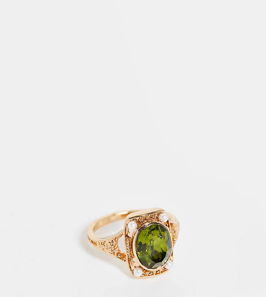 Reclaimed Vintage Inspired – Ring in Gold mit Zierstein in Grün und antiken günstig online kaufen