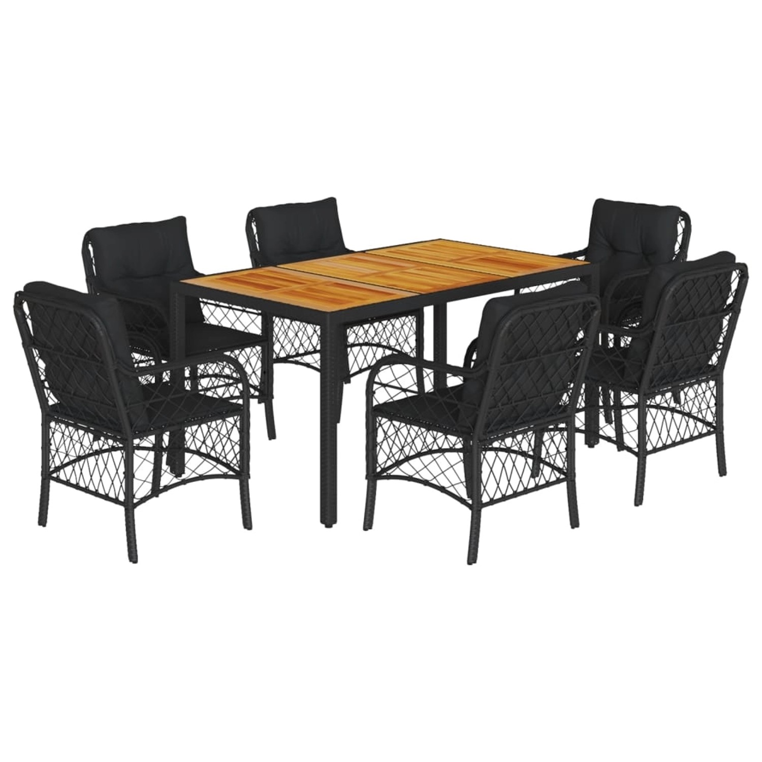 vidaXL 7-Tlg Garten-Essgruppe mit Kissen Schwarz Poly Rattan 3212045 günstig online kaufen