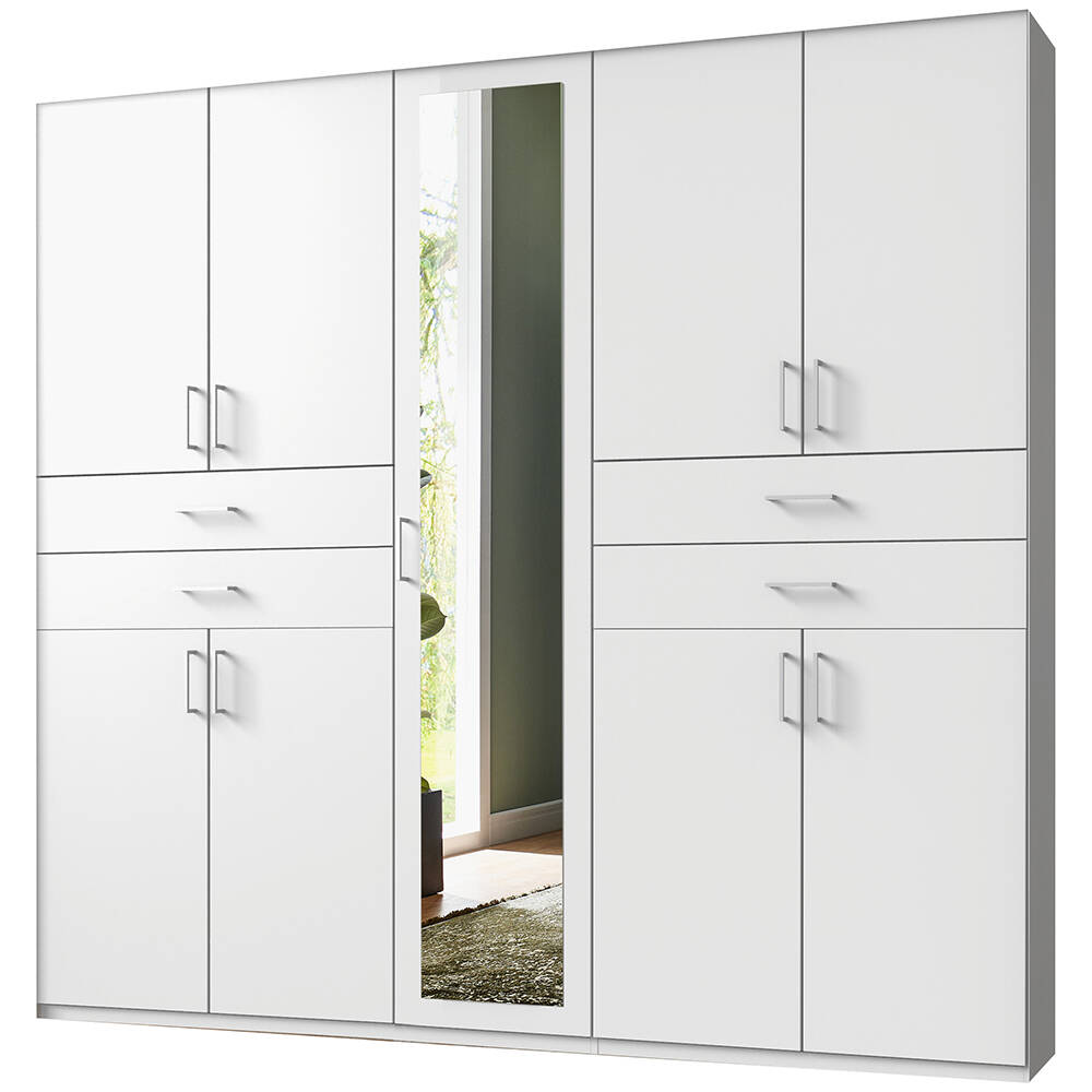 Kleiderschrank mit Spiegel, 225 cm breit modern in weiß TREVISO-43 günstig online kaufen