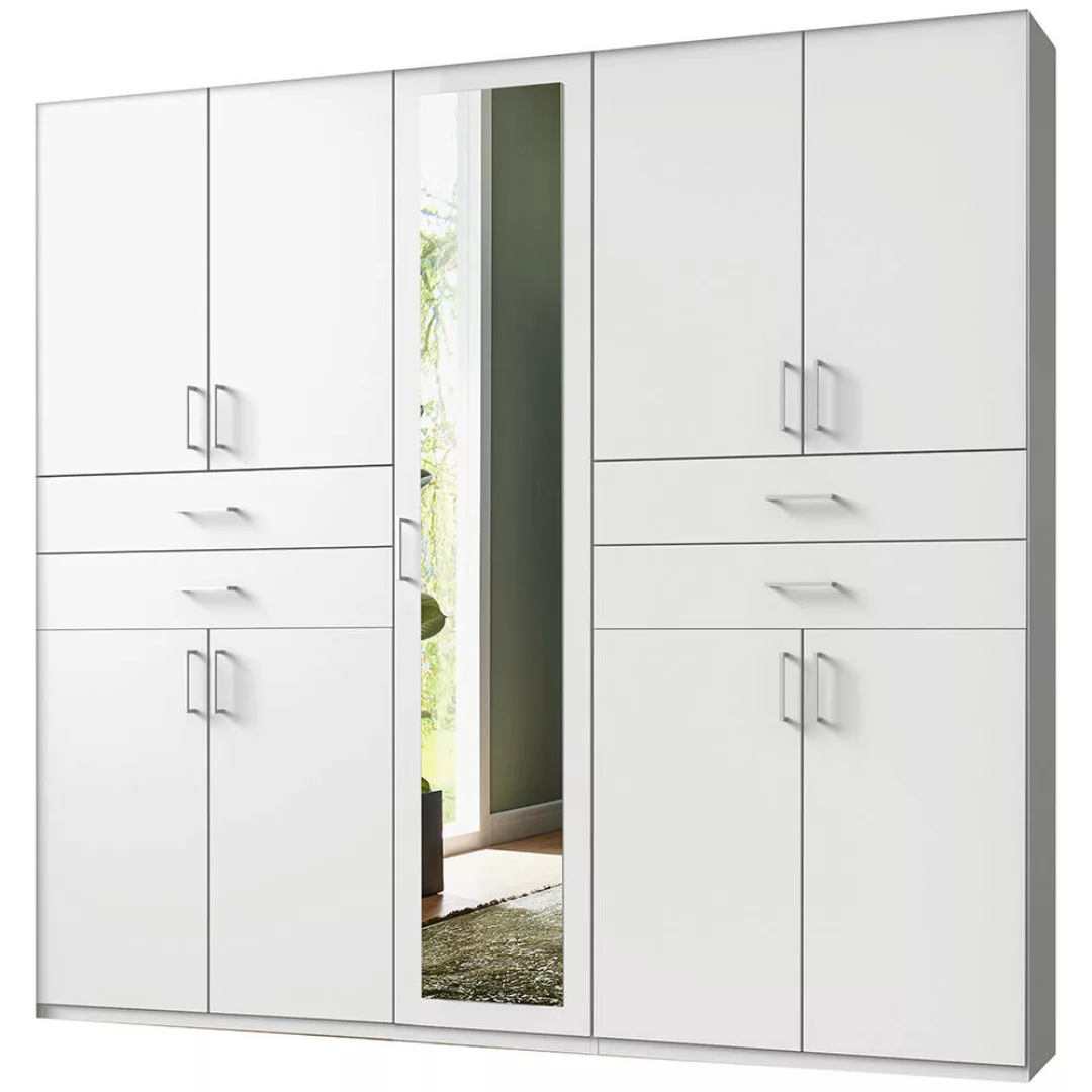 Kleiderschrank mit Spiegel, 225 cm breit modern in weiß TREVISO-43 günstig online kaufen