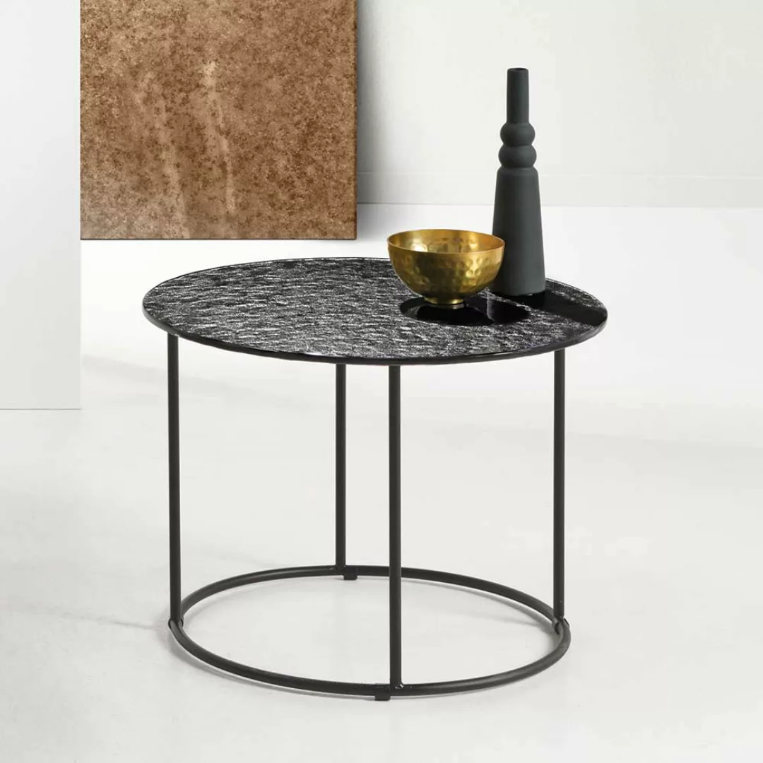 Runder Sofa Tisch mit Strukturglasplatte Metall Ringgestell günstig online kaufen