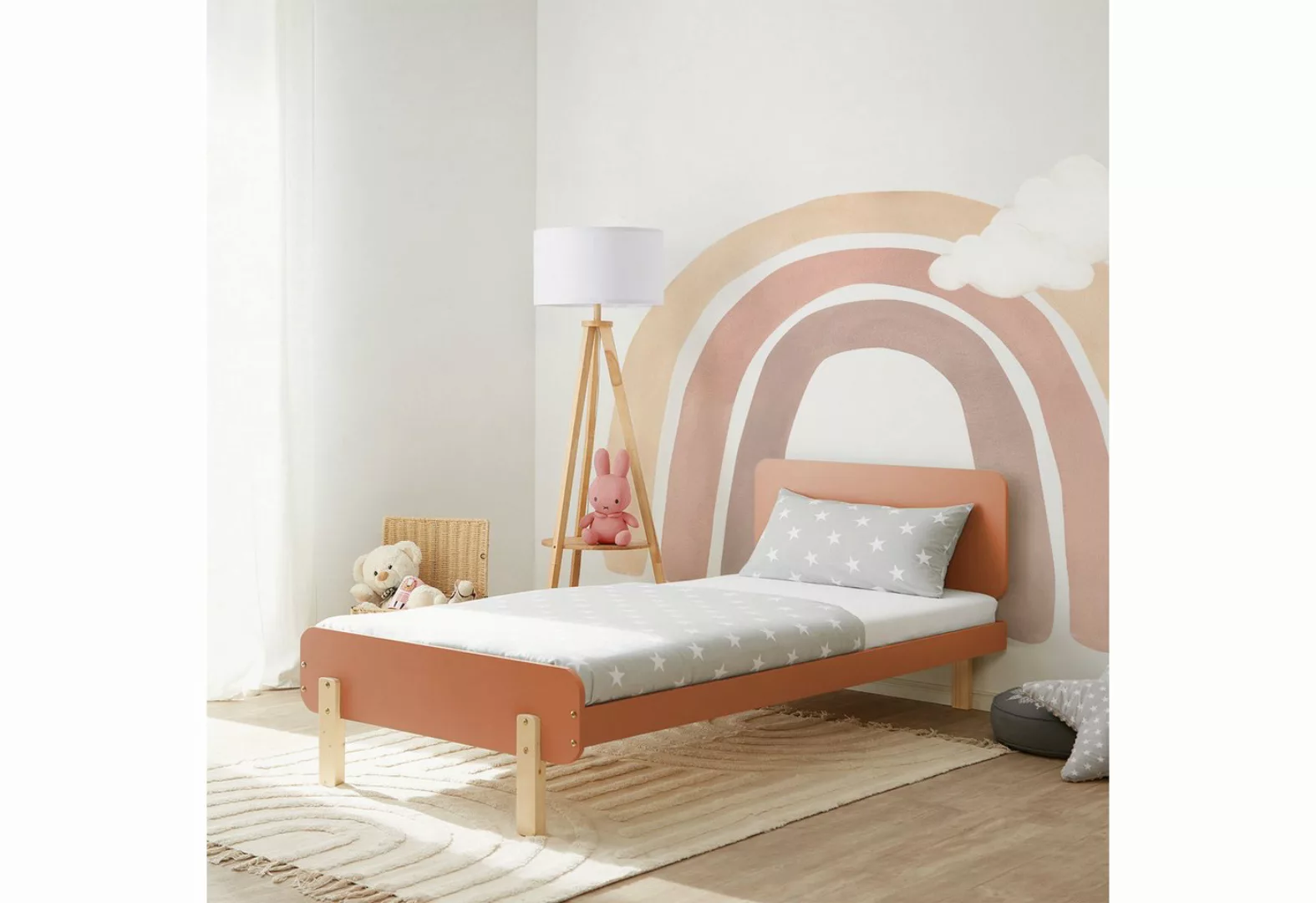 Homestyle4u Holzbett Kinderbett 90x200 cm Einzelbett Jugendbett Holzfüße Gä günstig online kaufen