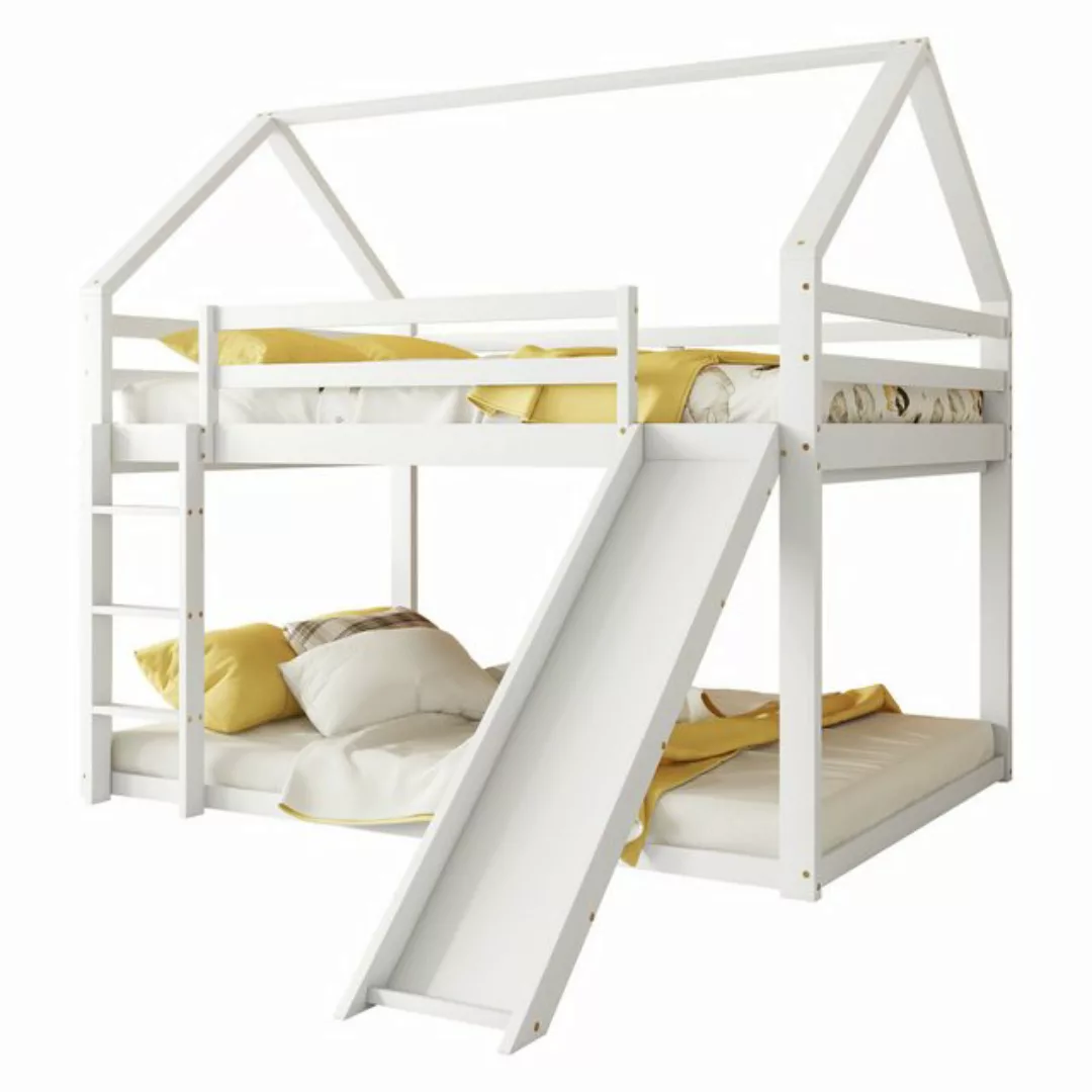 MODFU Kinderbett Holzbett Einzelbett Hausbett (Weiß, 140x200cm, mit Rutsche günstig online kaufen