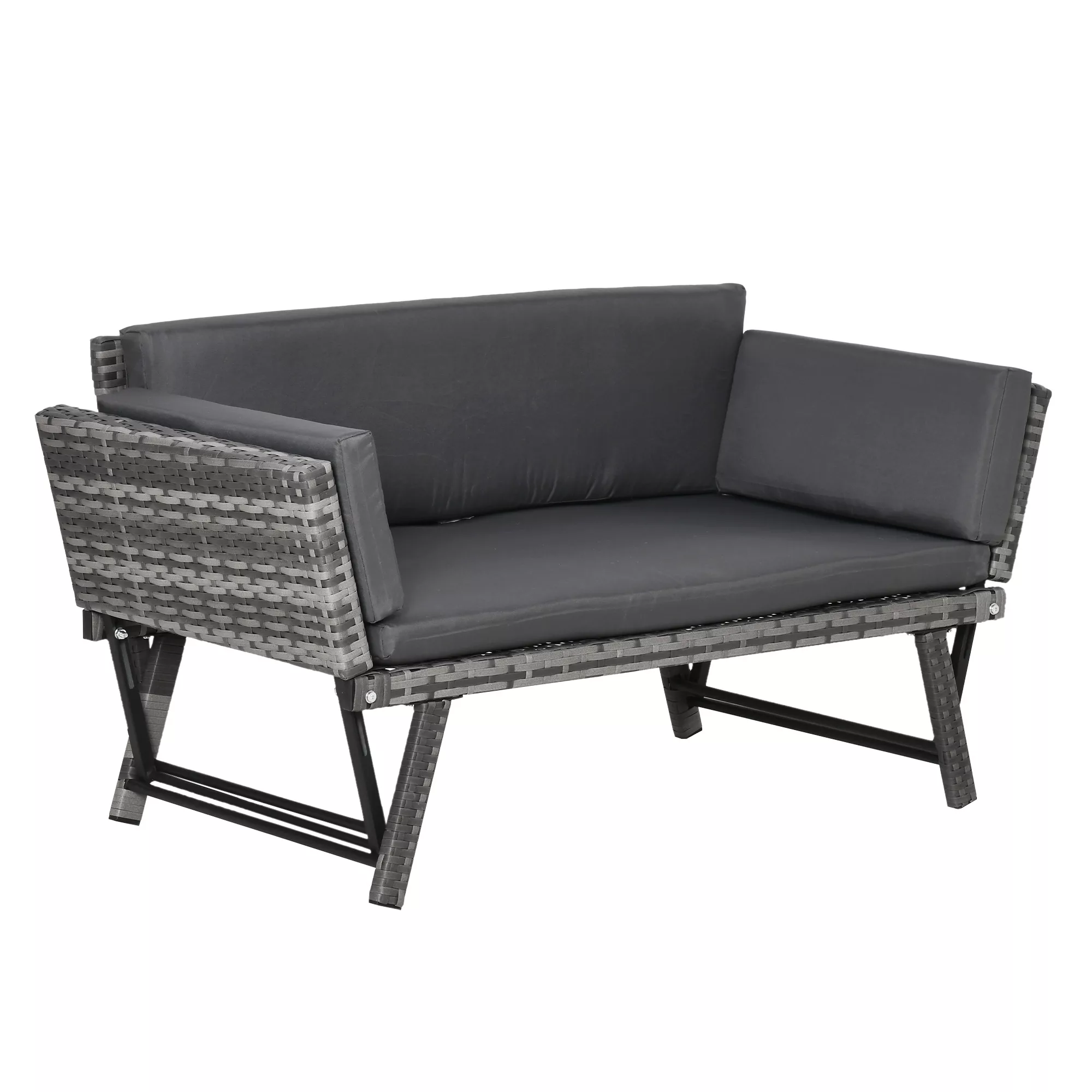 Outsunny Polyrattan Gartensofa 2-Sitzer  Loungesofa in Grau, klappbare Arml günstig online kaufen