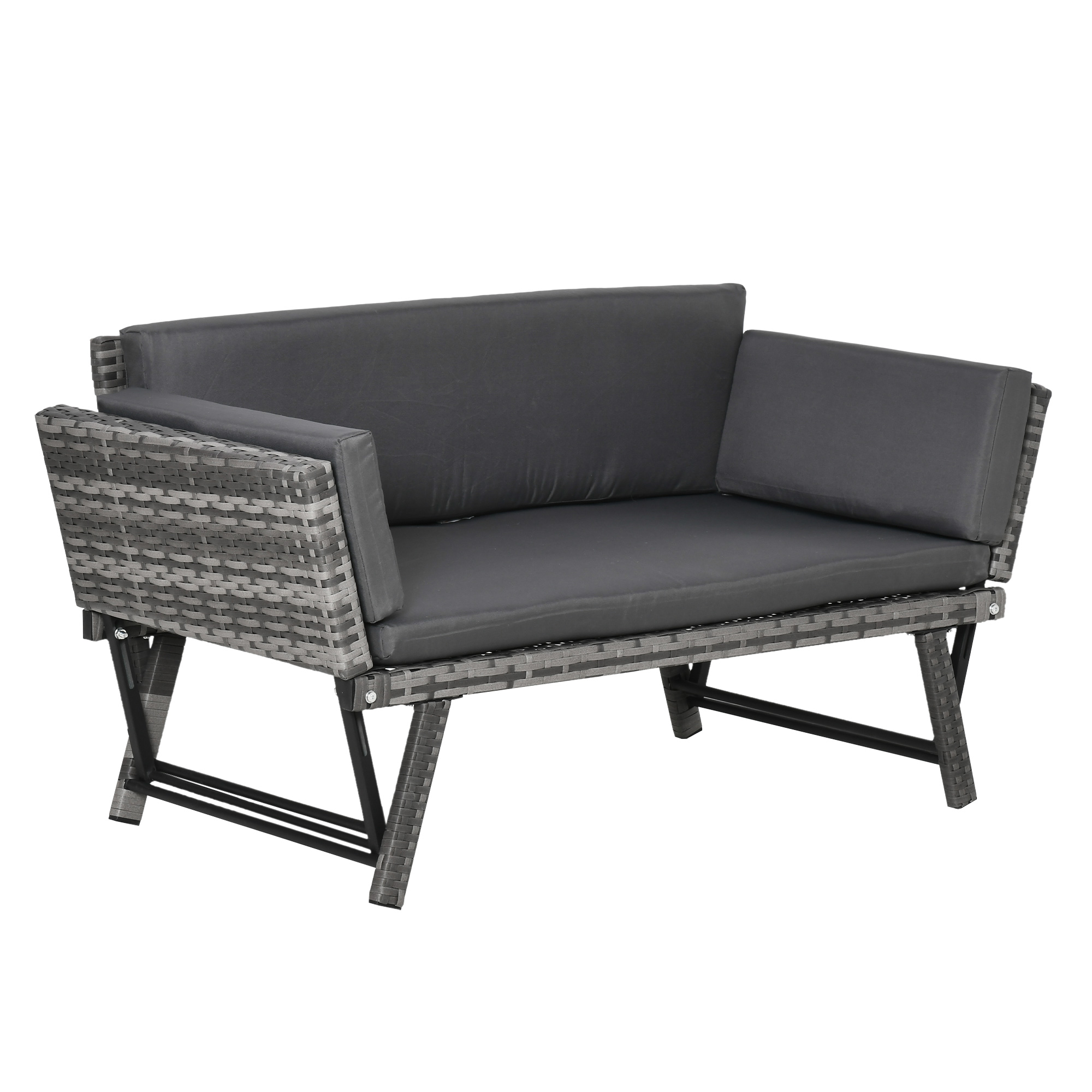 Outsunny Polyrattan Gartensofa 2-Sitzer Loungesofa Grau mit klappbaren Arml günstig online kaufen