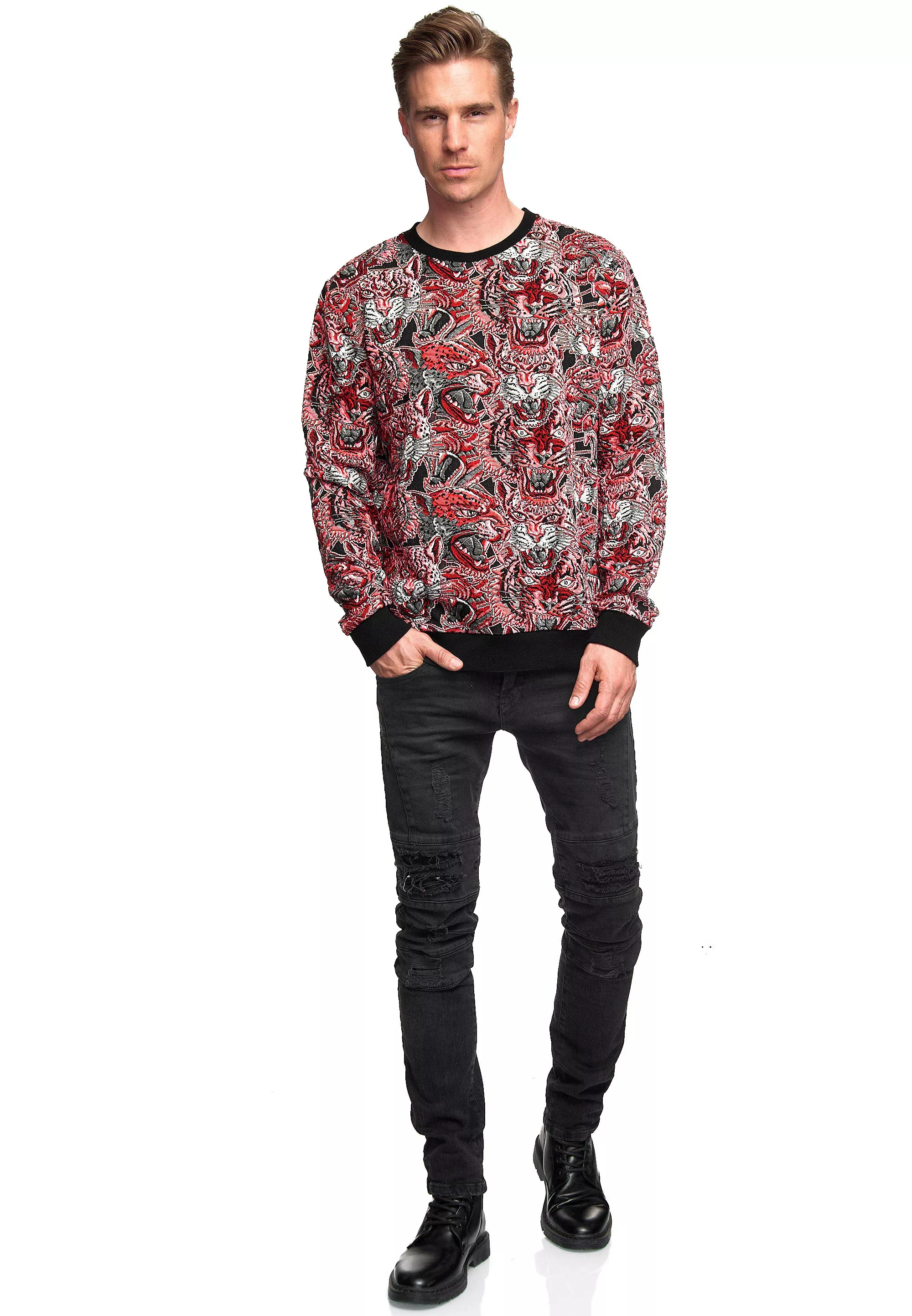 Rusty Neal Sweatshirt "Red Tiger in Jacquard" günstig online kaufen