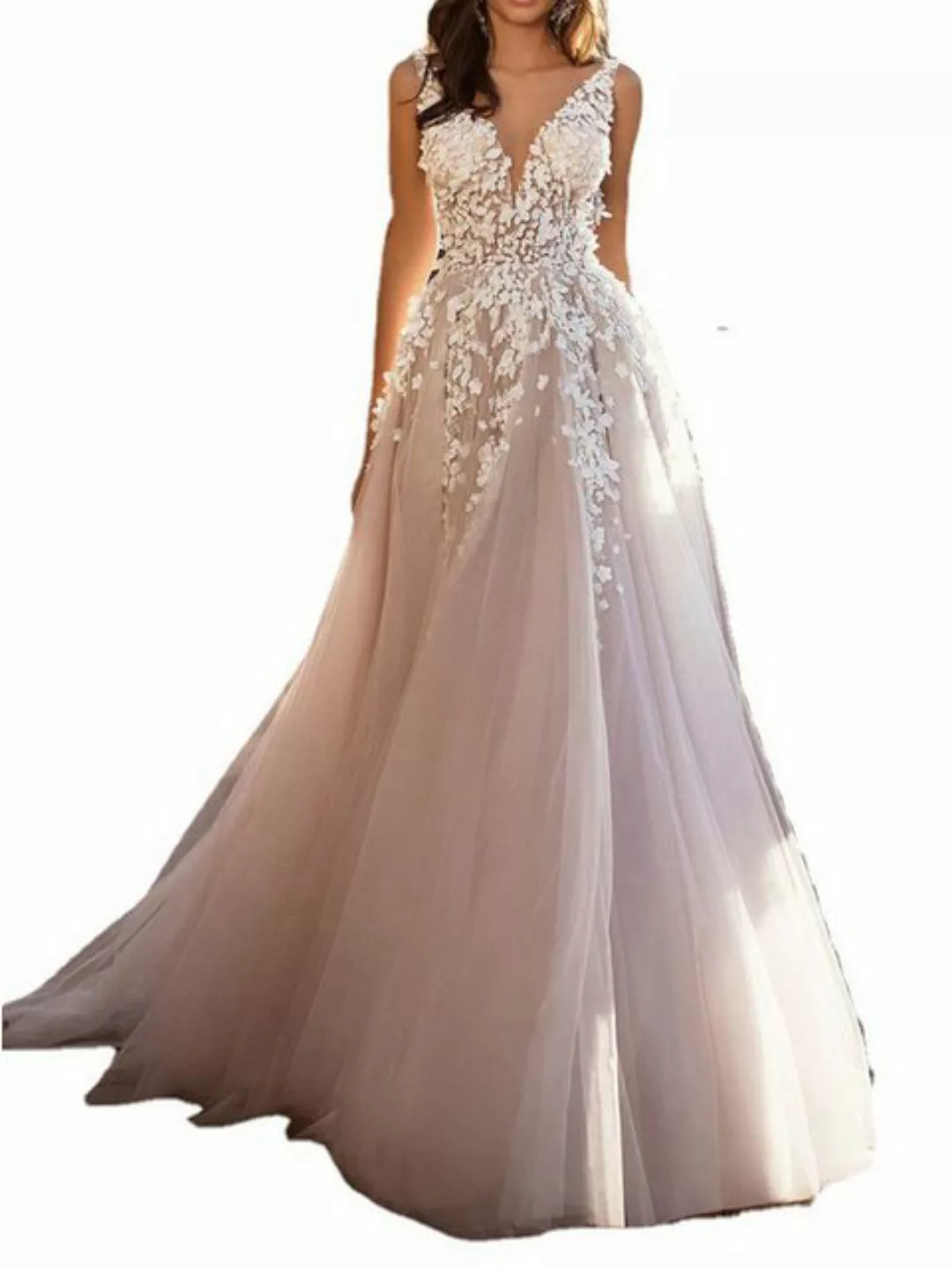 ZWY Abendkleid Spitzenkleid - Abendkleid mit tiefem V-Ausschnitt -Brautklei günstig online kaufen